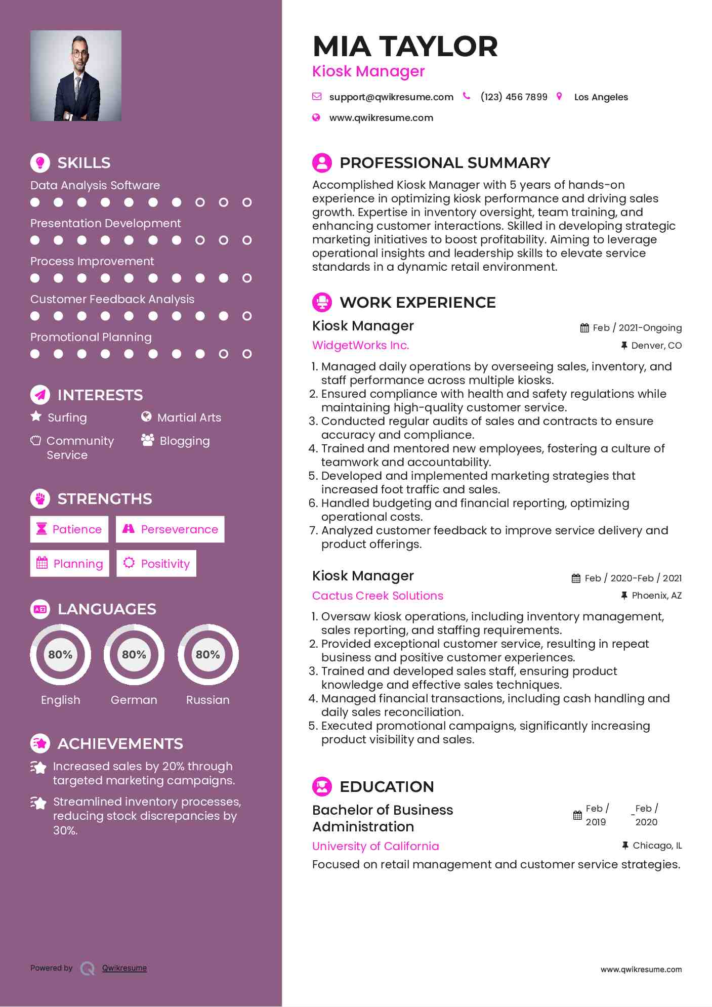 Kiosk Manager Resume Example