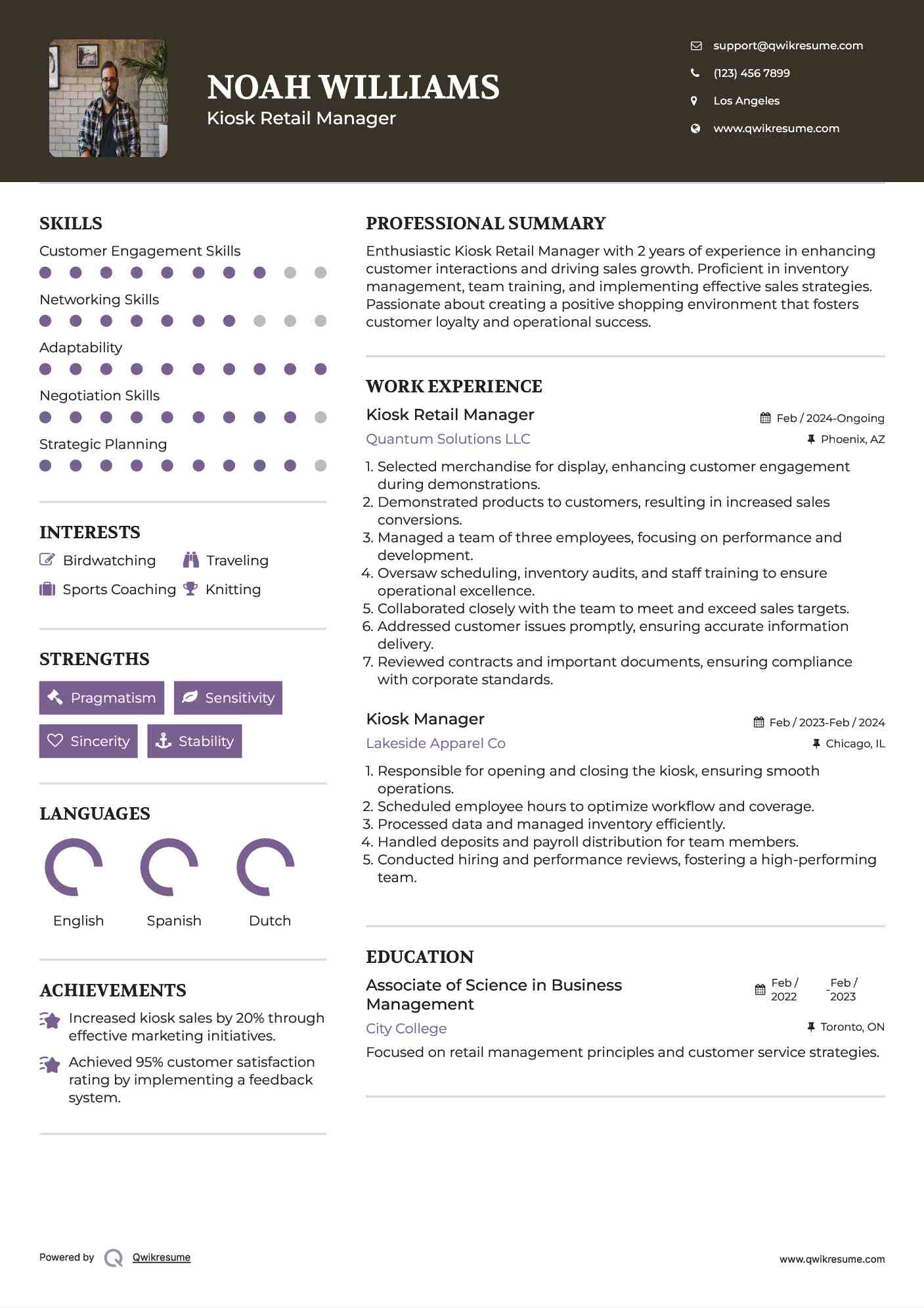 Kiosk Retail Manager Resume Format