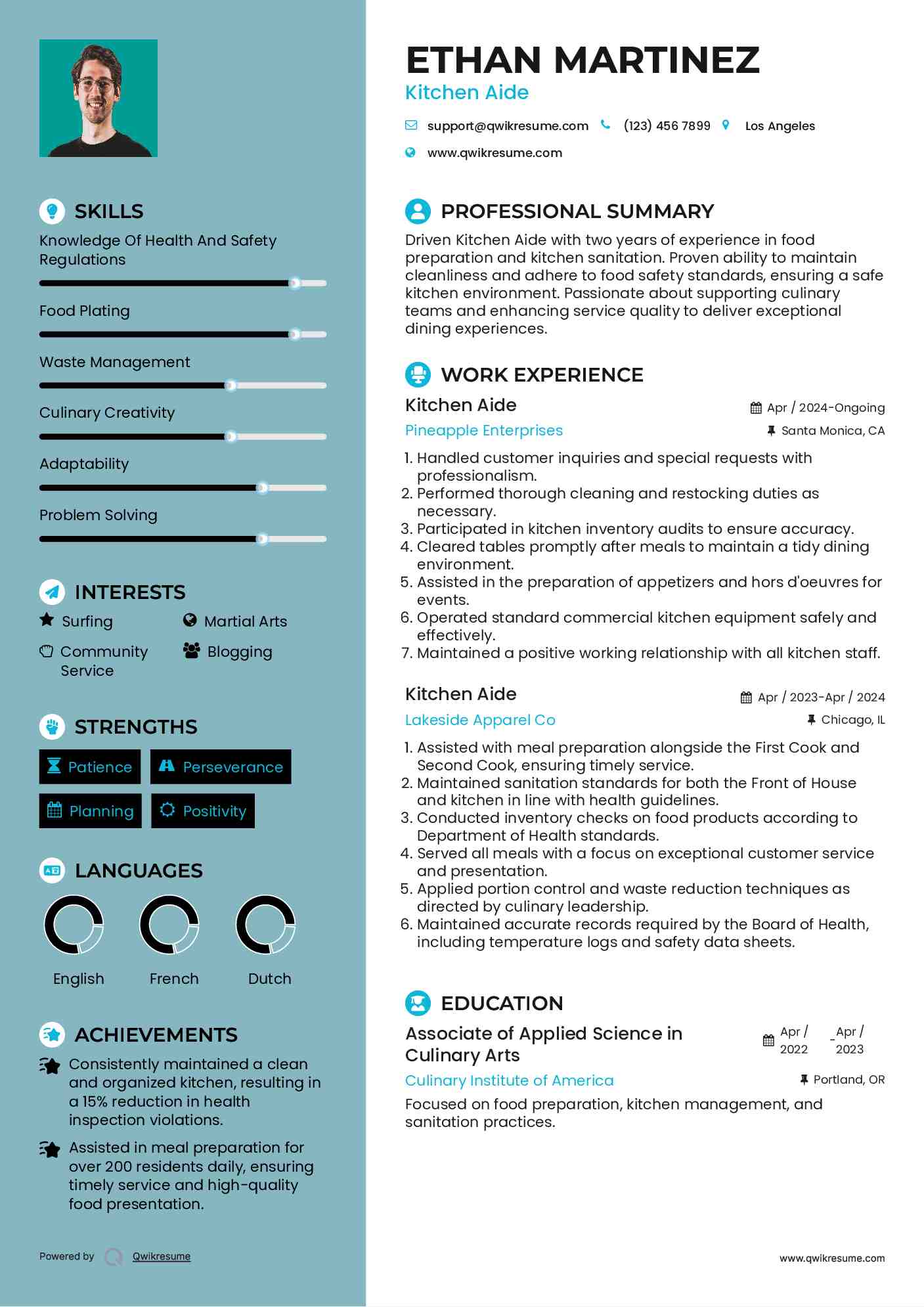 Kitchen Aide Resume Format