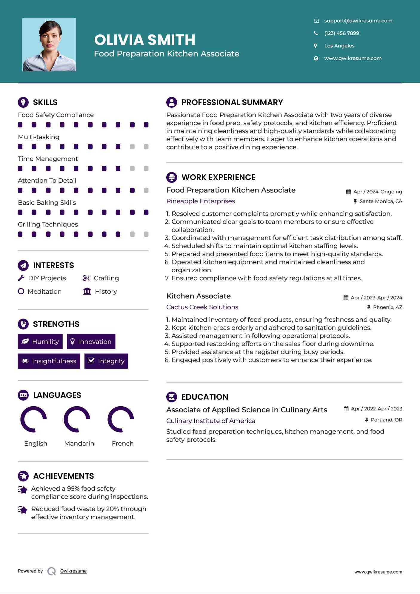 Food Preparation Kitchen Associate Resume Format