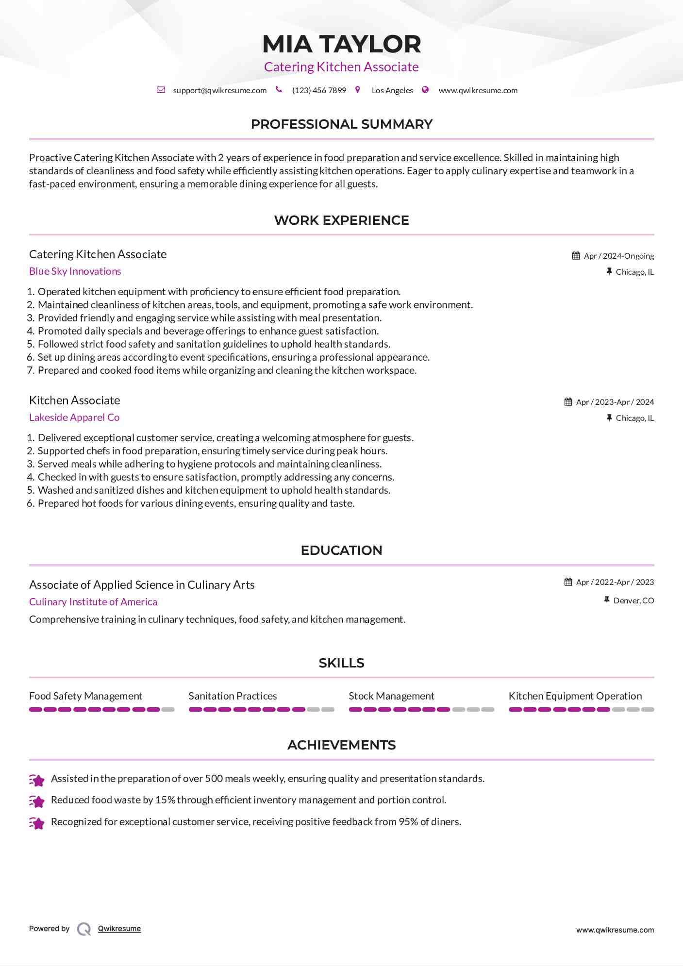 Catering Kitchen Associate Resume Template