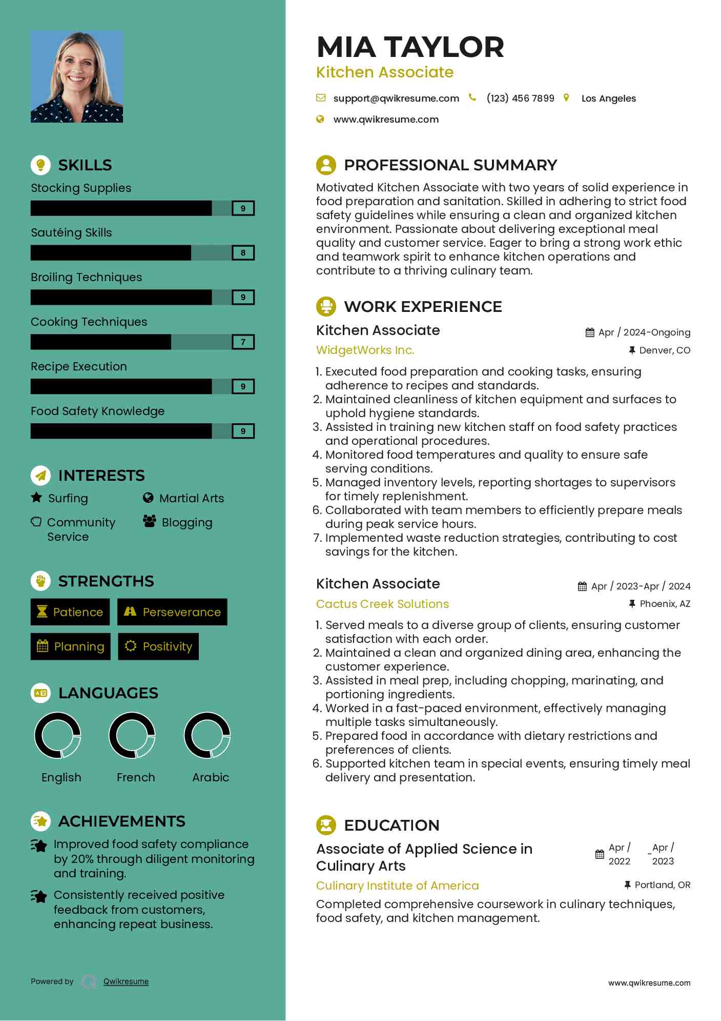 Kitchen Associate Resume Example