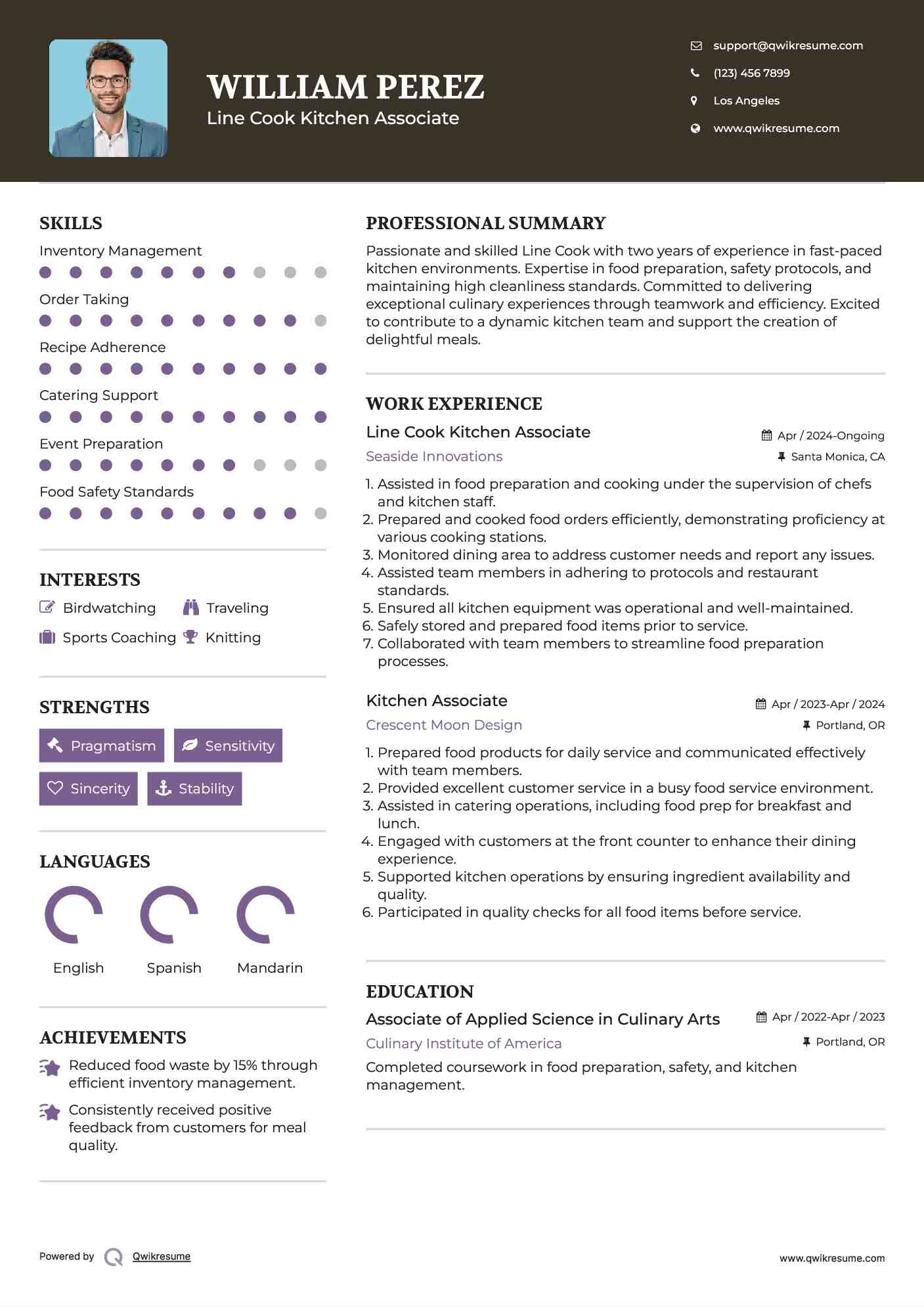 Line Cook Kitchen Associate Resume Template
