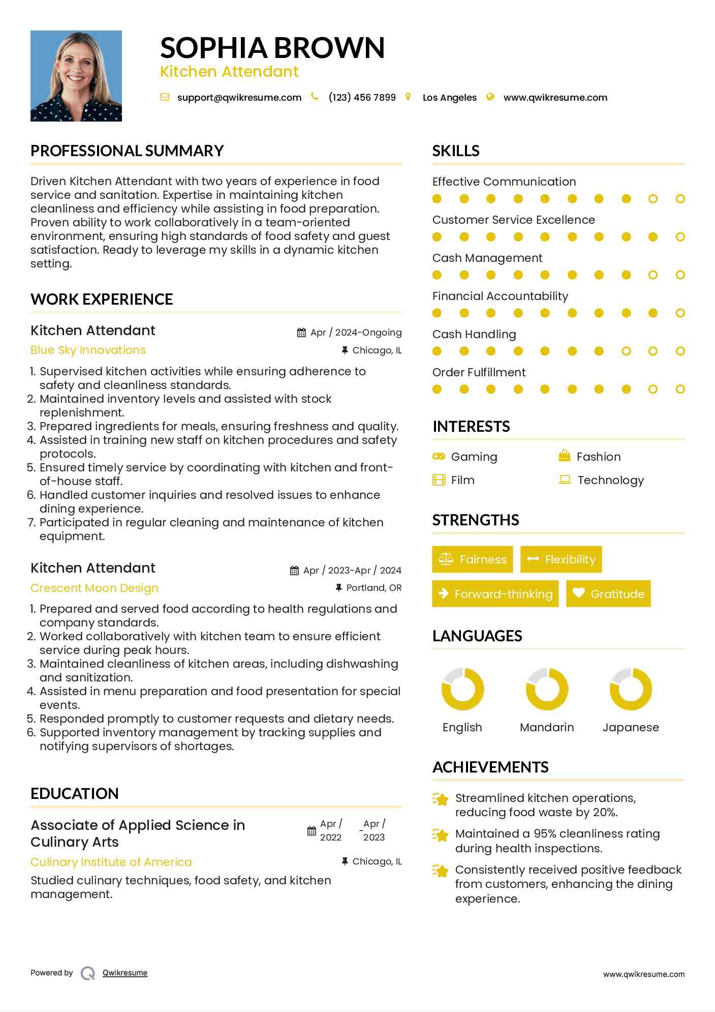 Kitchen Attendant Resume Sample