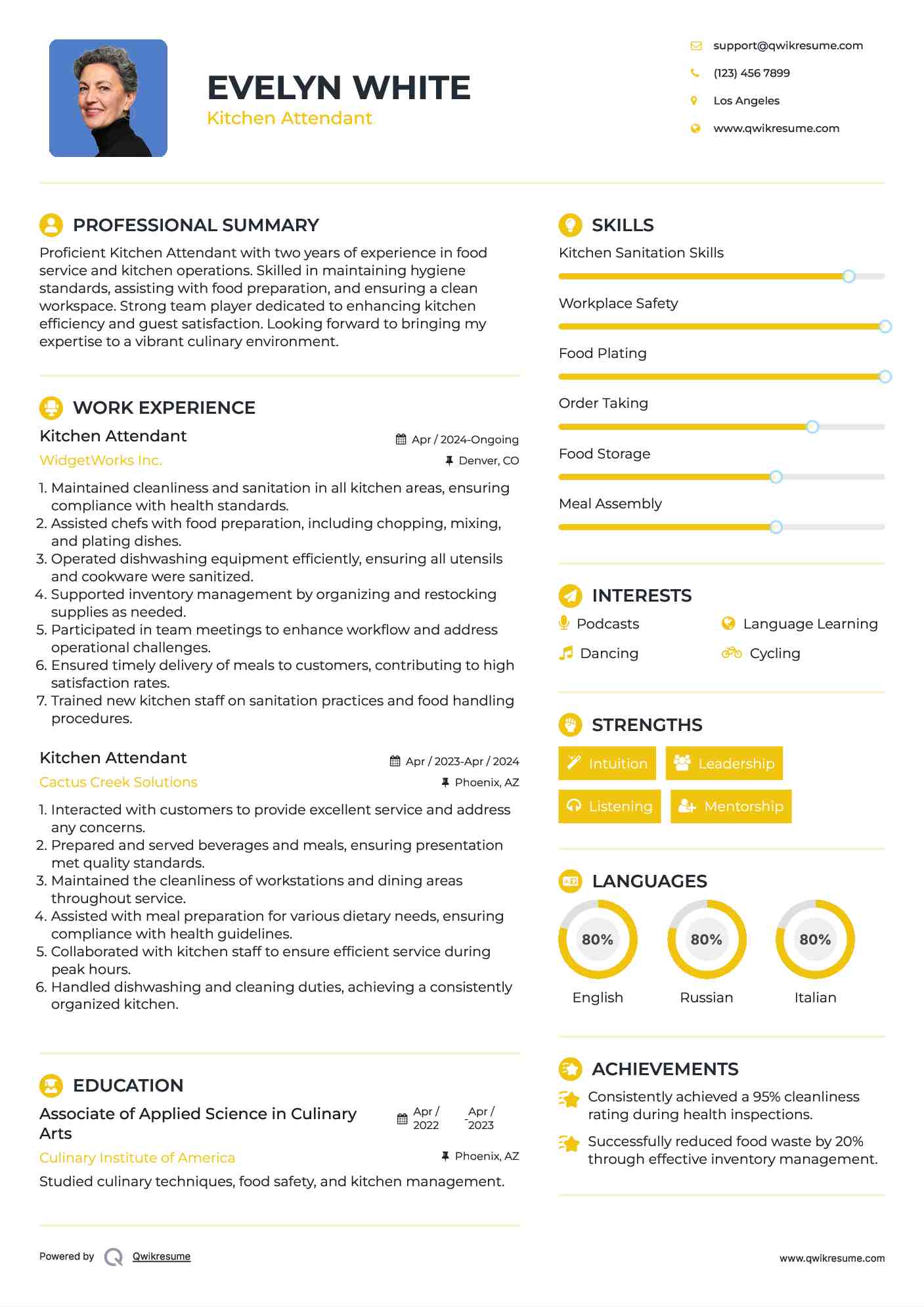 Kitchen Attendant Resume Format