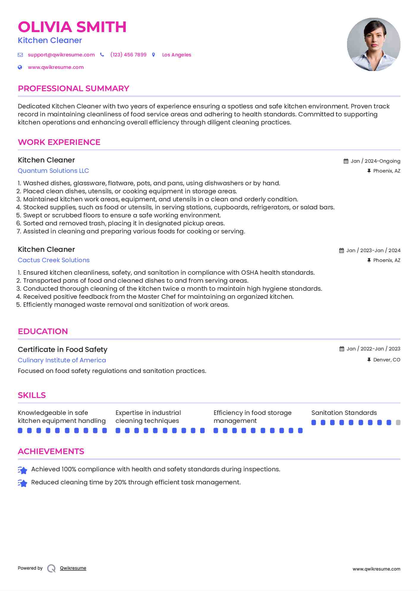 Kitchen Cleaner Resume Model