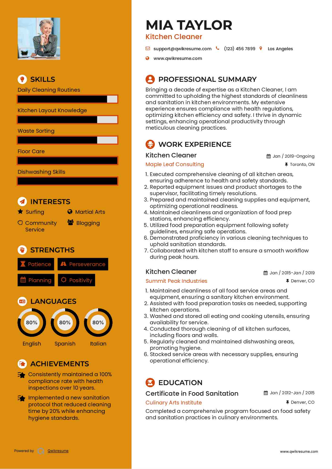 Kitchen Cleaner Resume Template