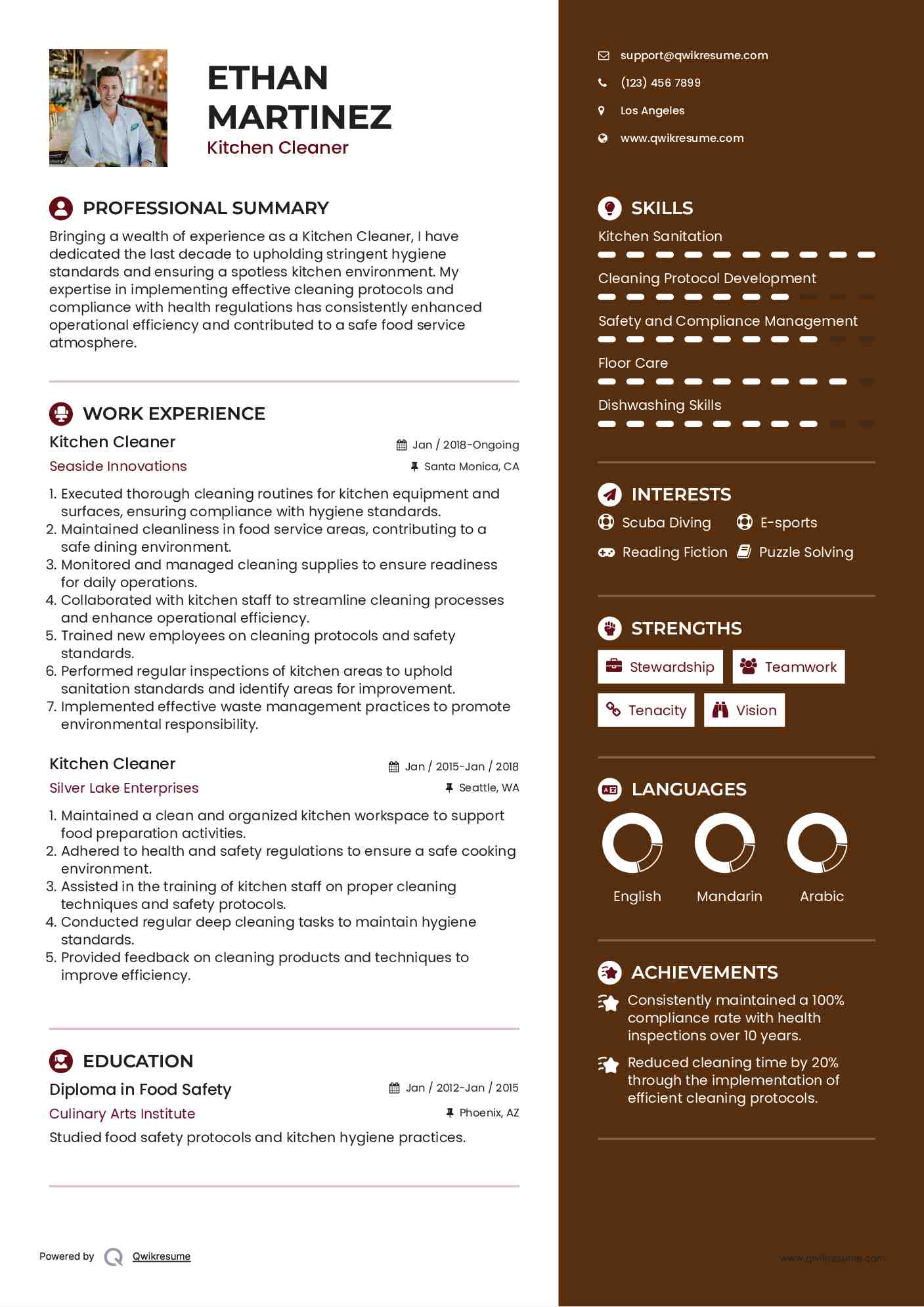Kitchen Cleaner Resume Example