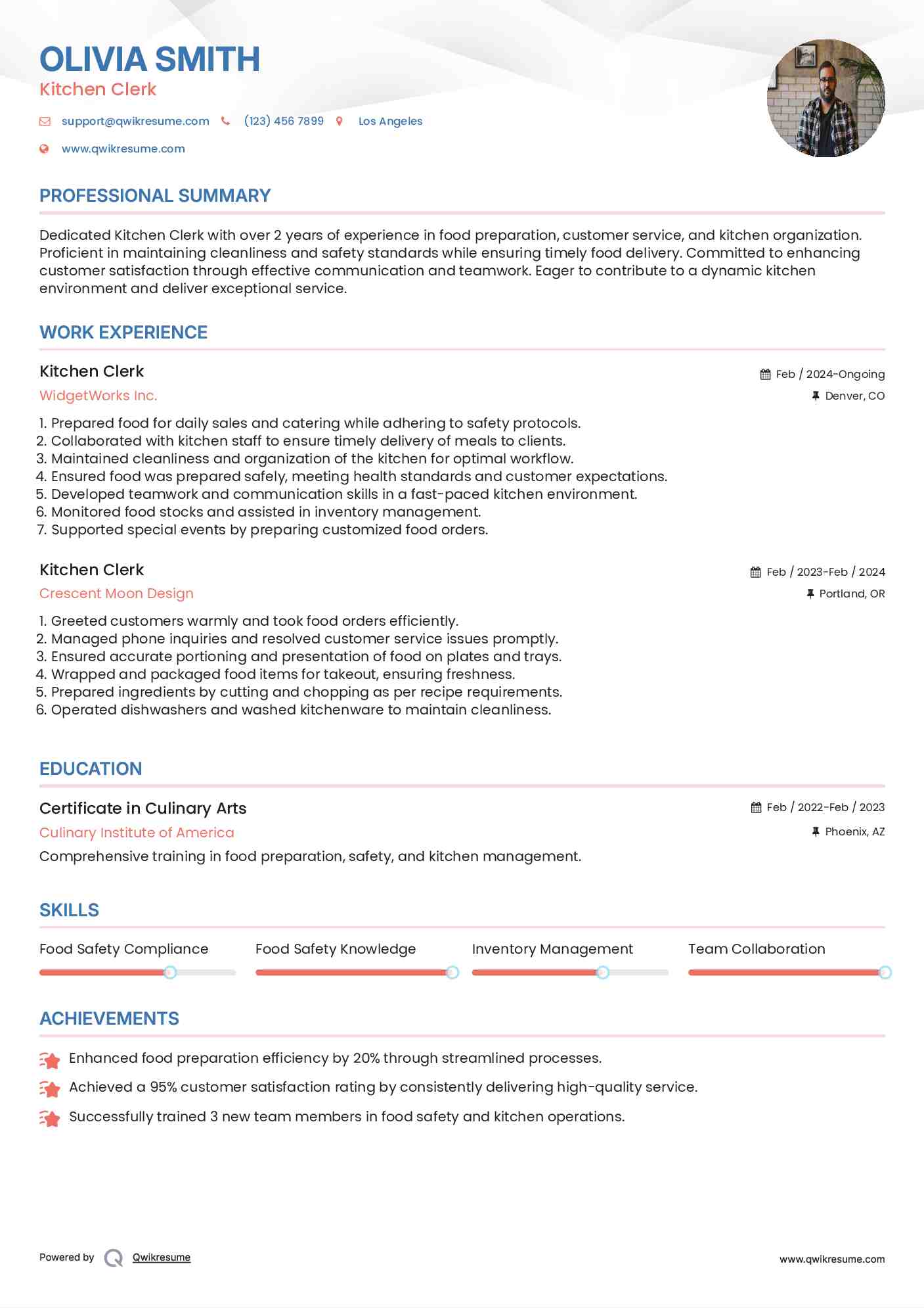 Kitchen Clerk Resume Template