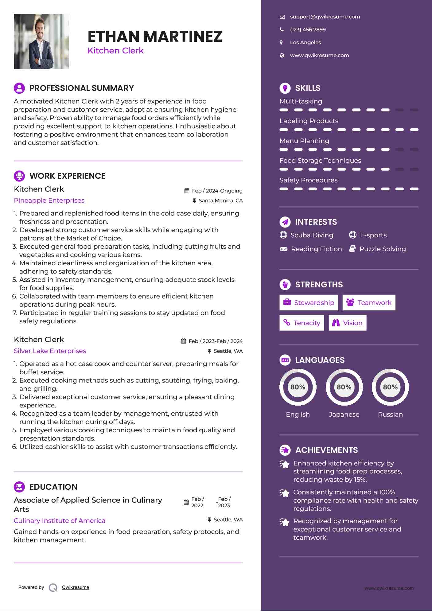 Kitchen Clerk Resume Format