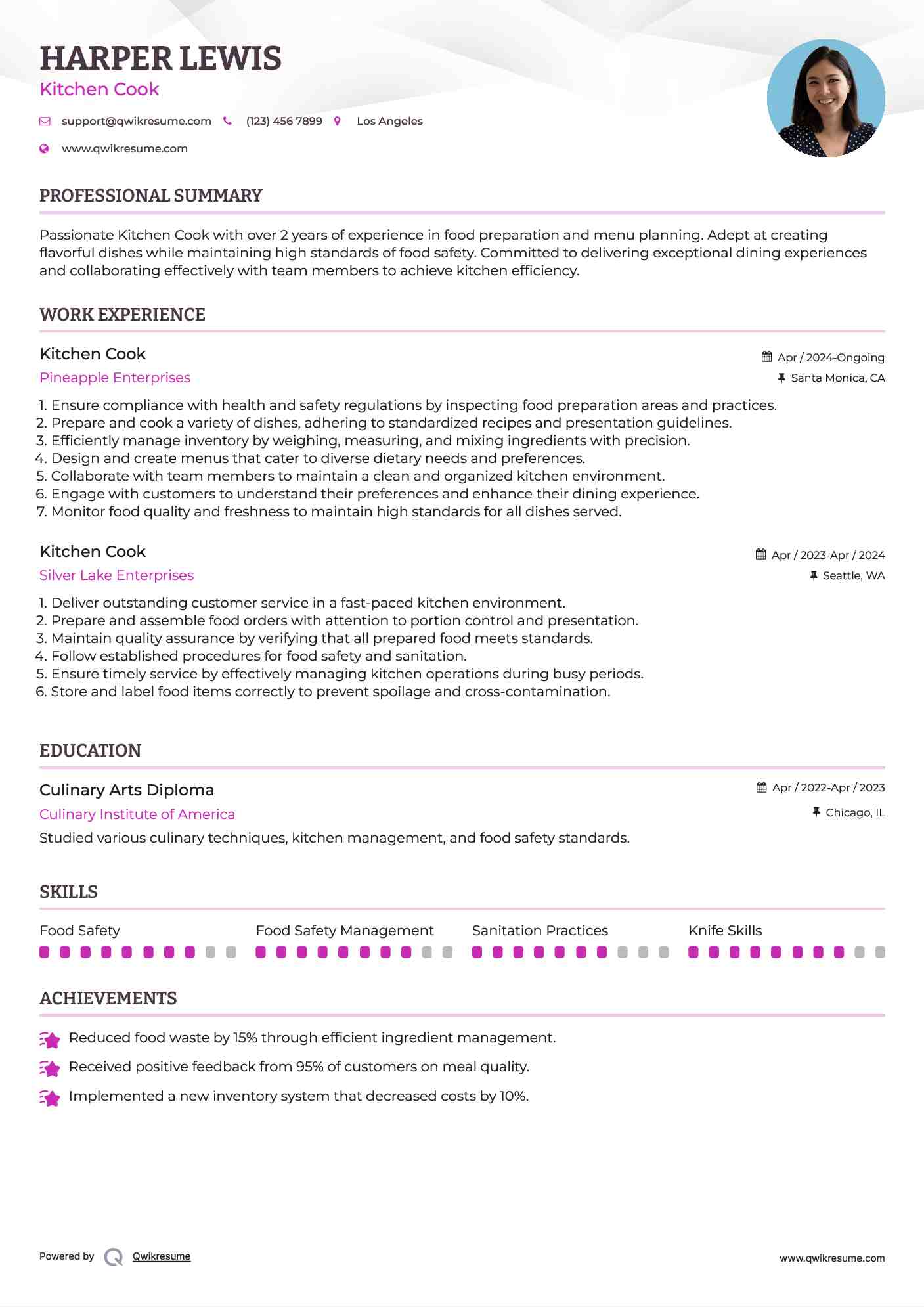Kitchen Cook Resume Model