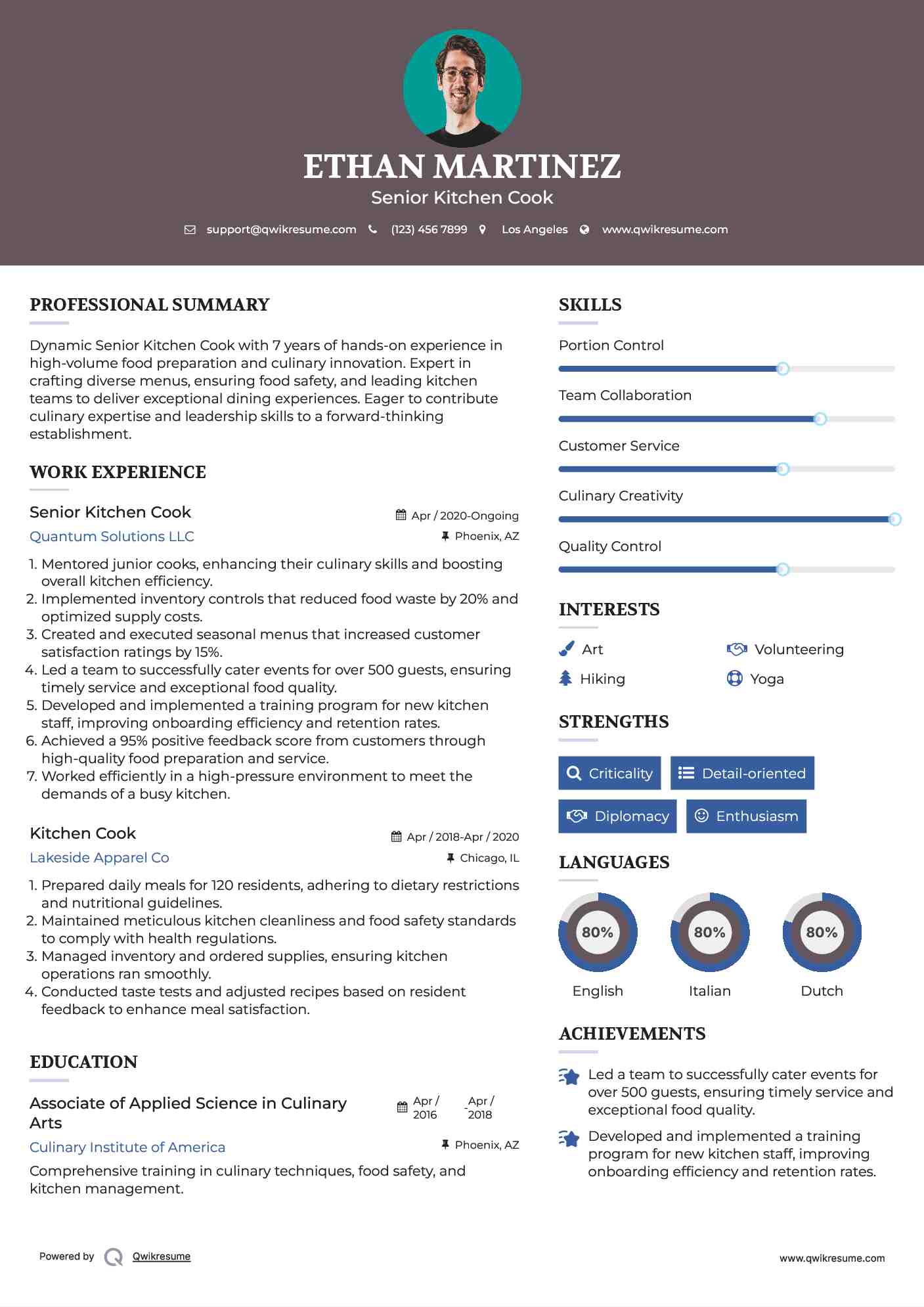 Senior Kitchen Cook Resume Template
