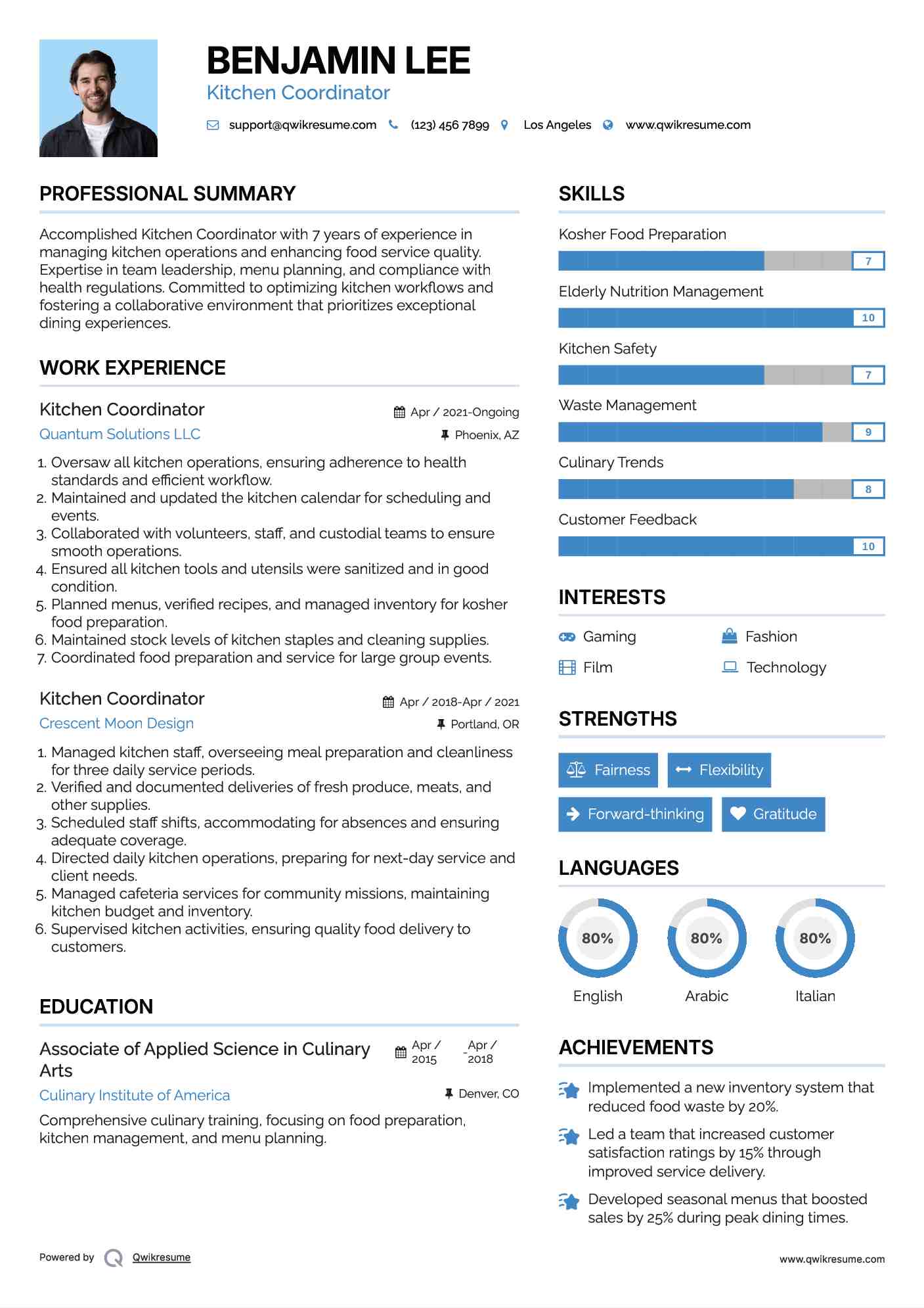 Kitchen Coordinator Resume Model