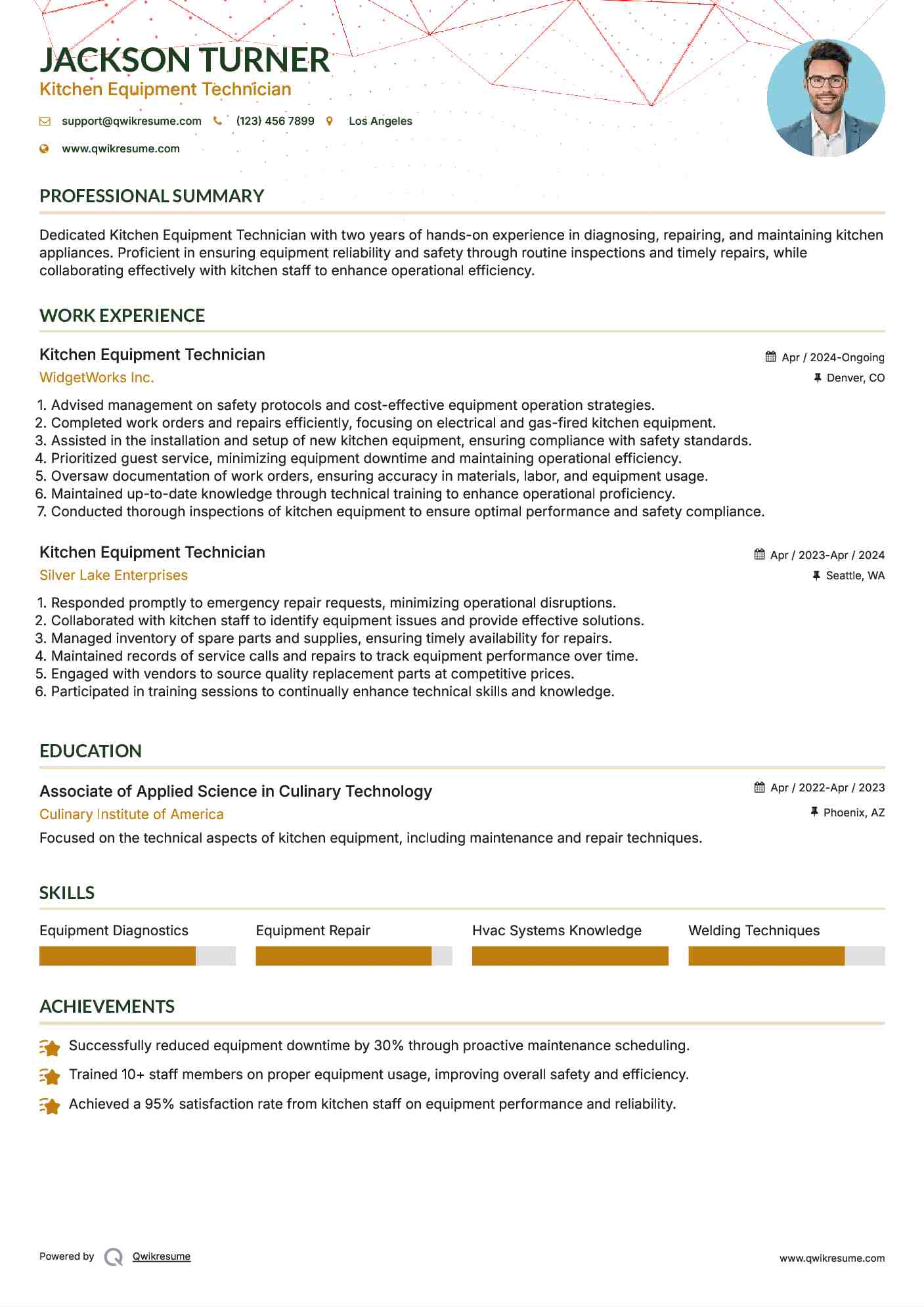 Kitchen Equipment Technician Resume Template