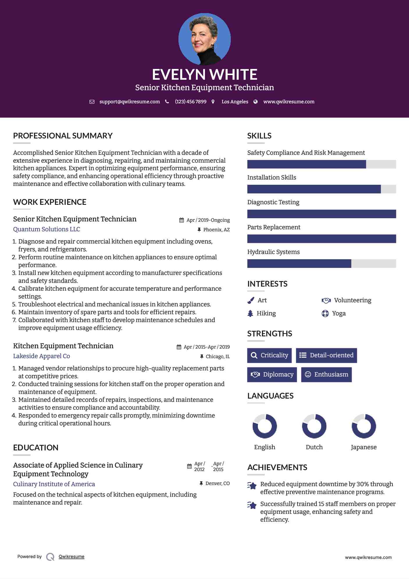 Senior Kitchen Equipment Technician Resume Format