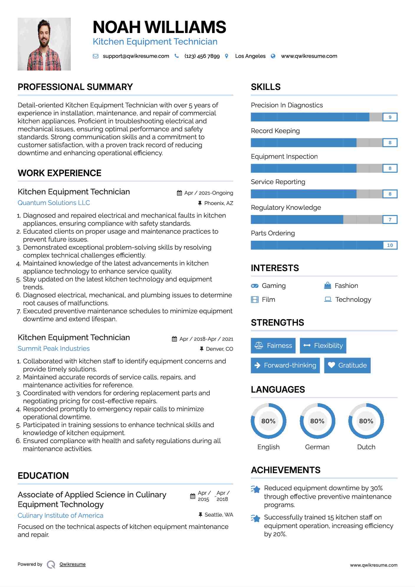 Kitchen Equipment Technician Resume Template