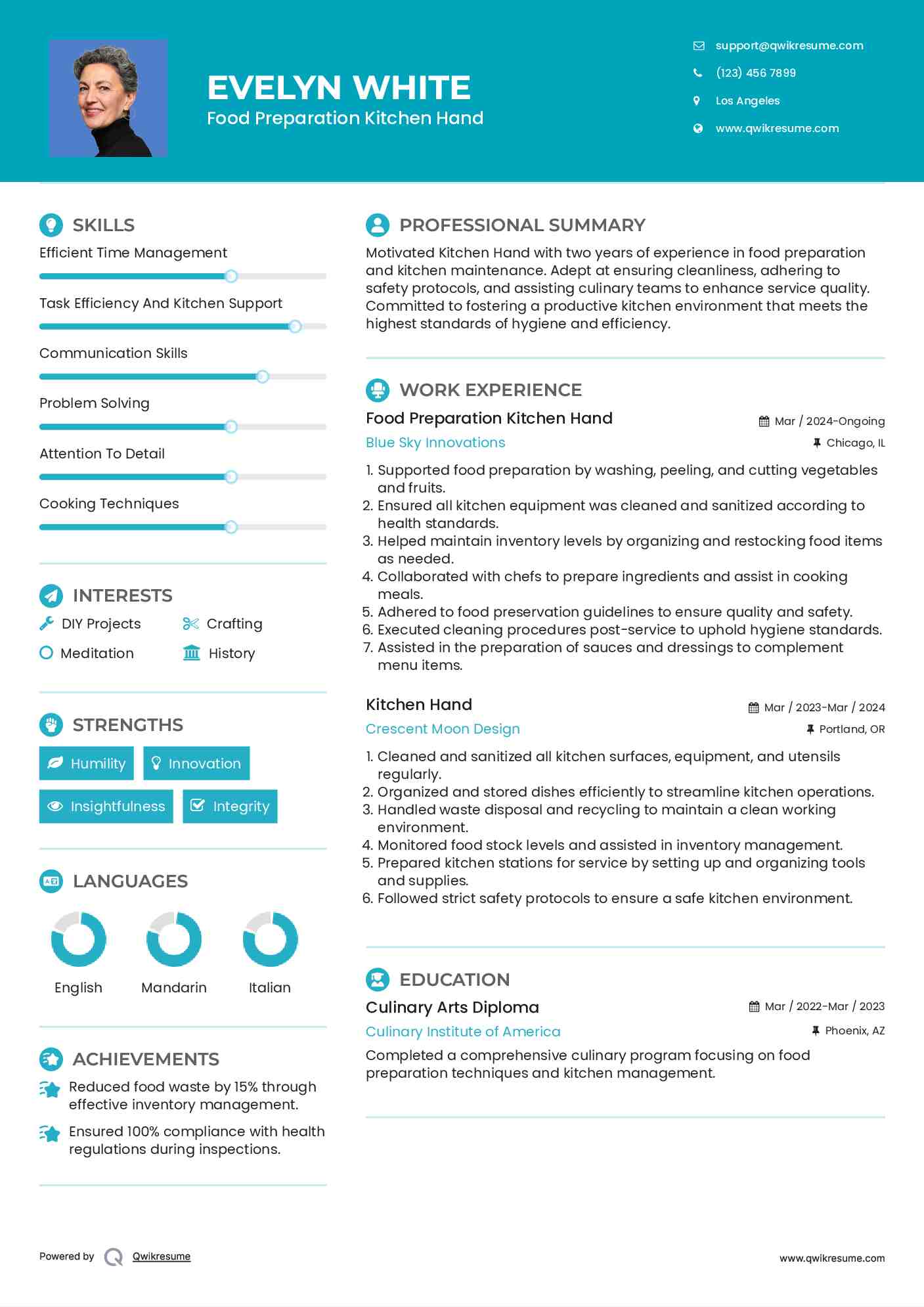 Food Preparation Kitchen Hand Resume Template