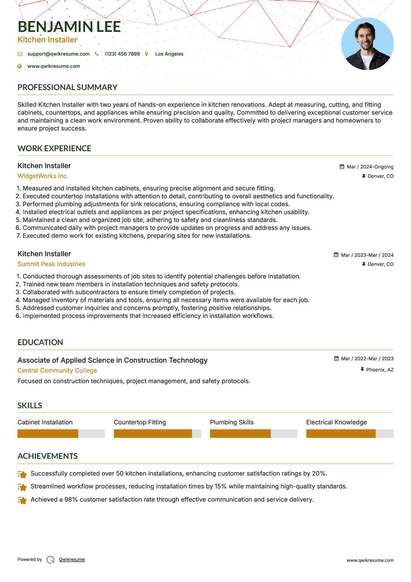 Kitchen Installer Resume Example