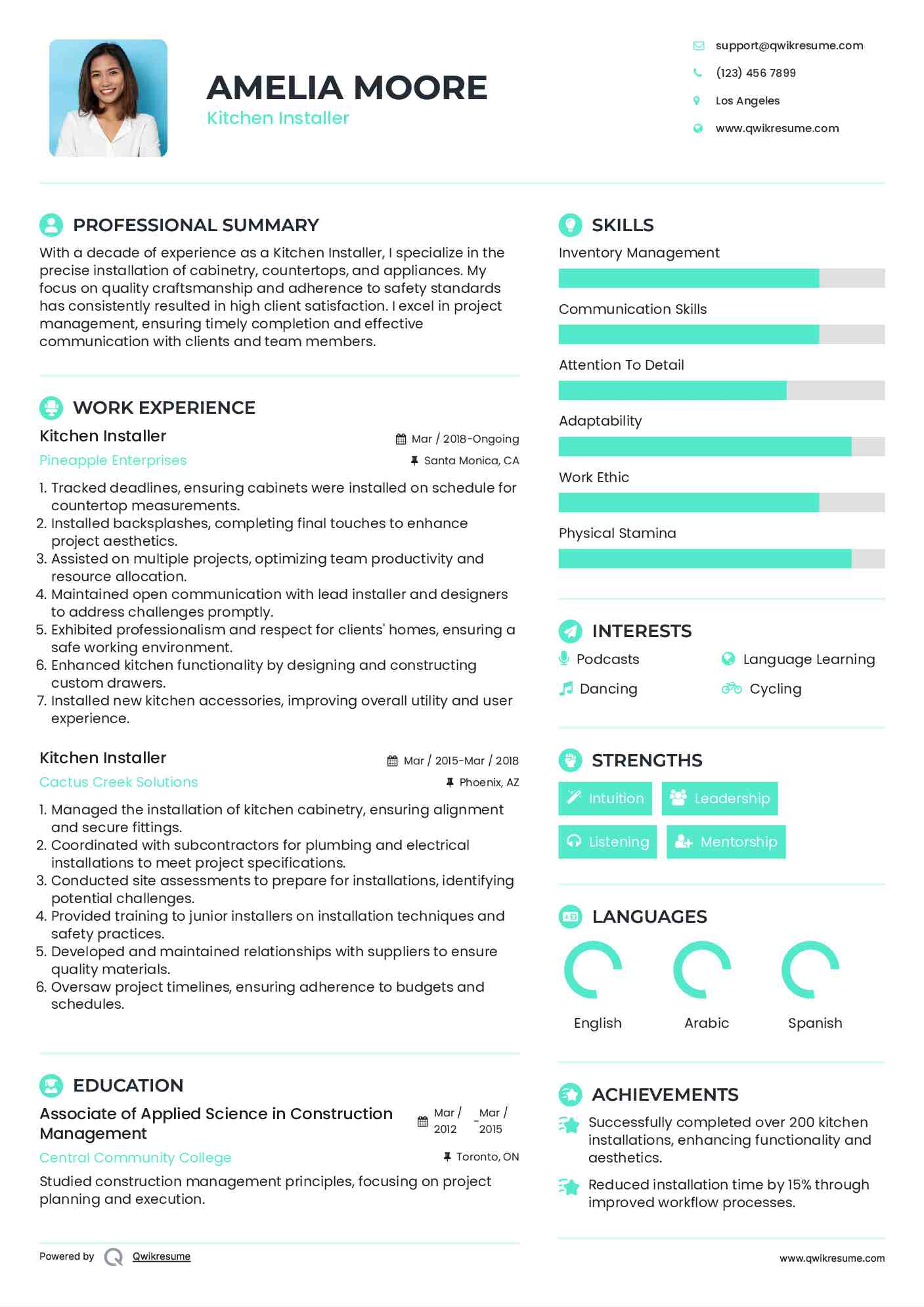 Kitchen Installer Resume Sample