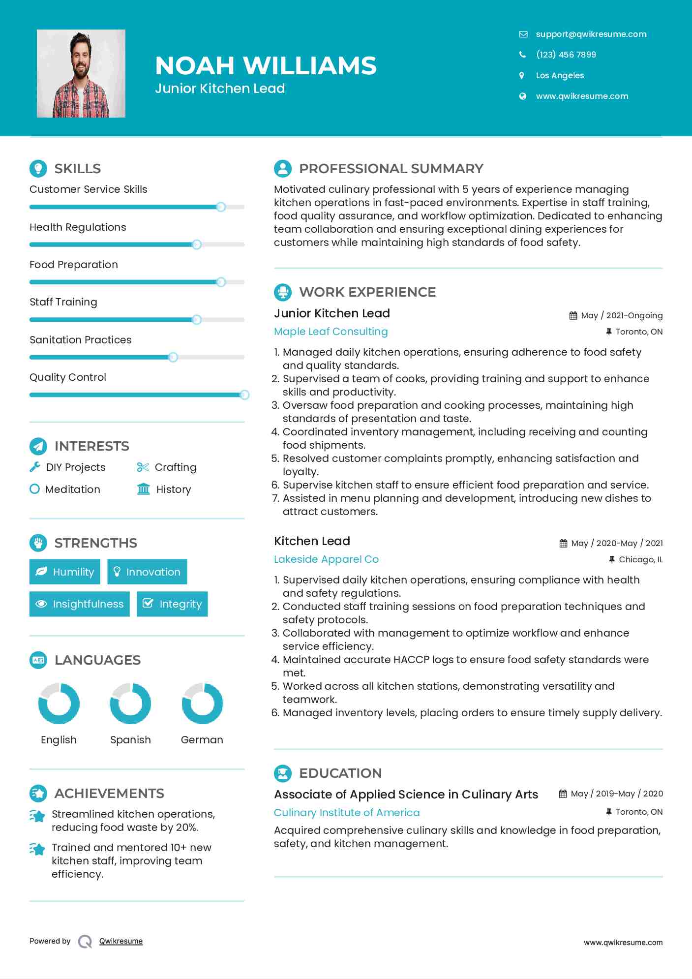 Junior Kitchen Lead Resume Format