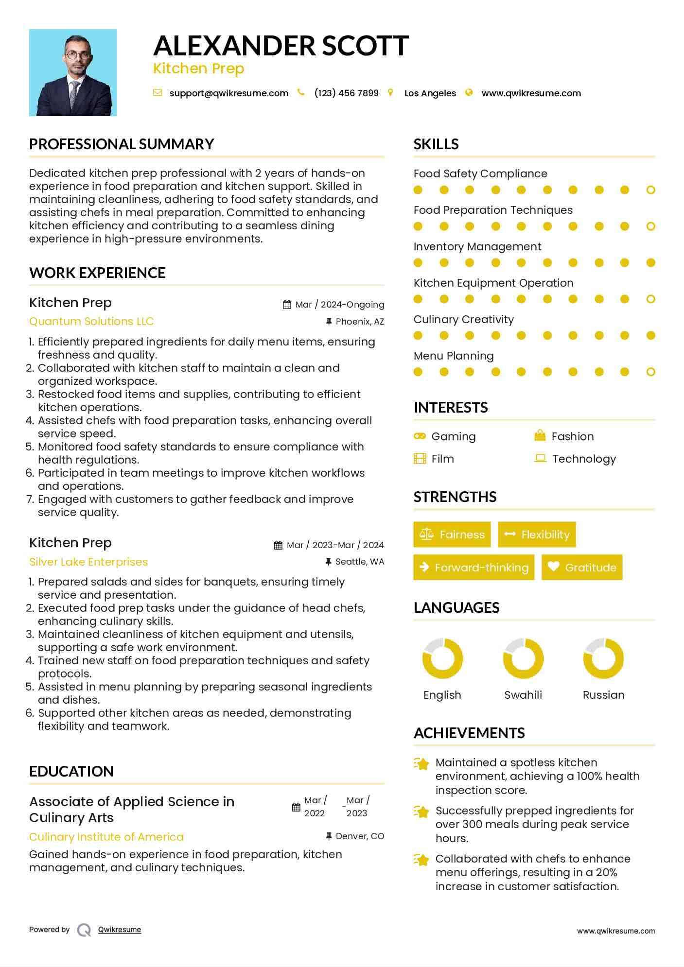 Kitchen Prep Resume Model