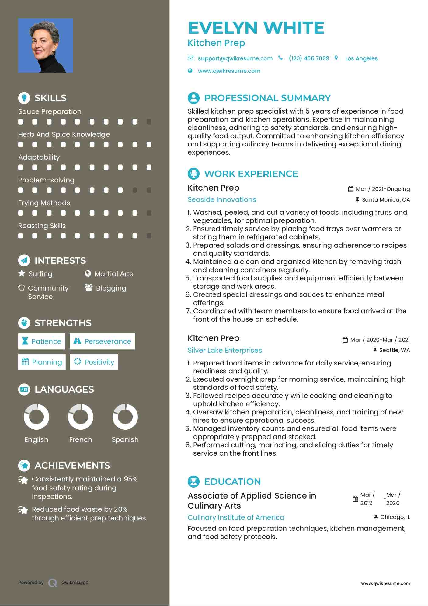 Kitchen Prep Resume Example