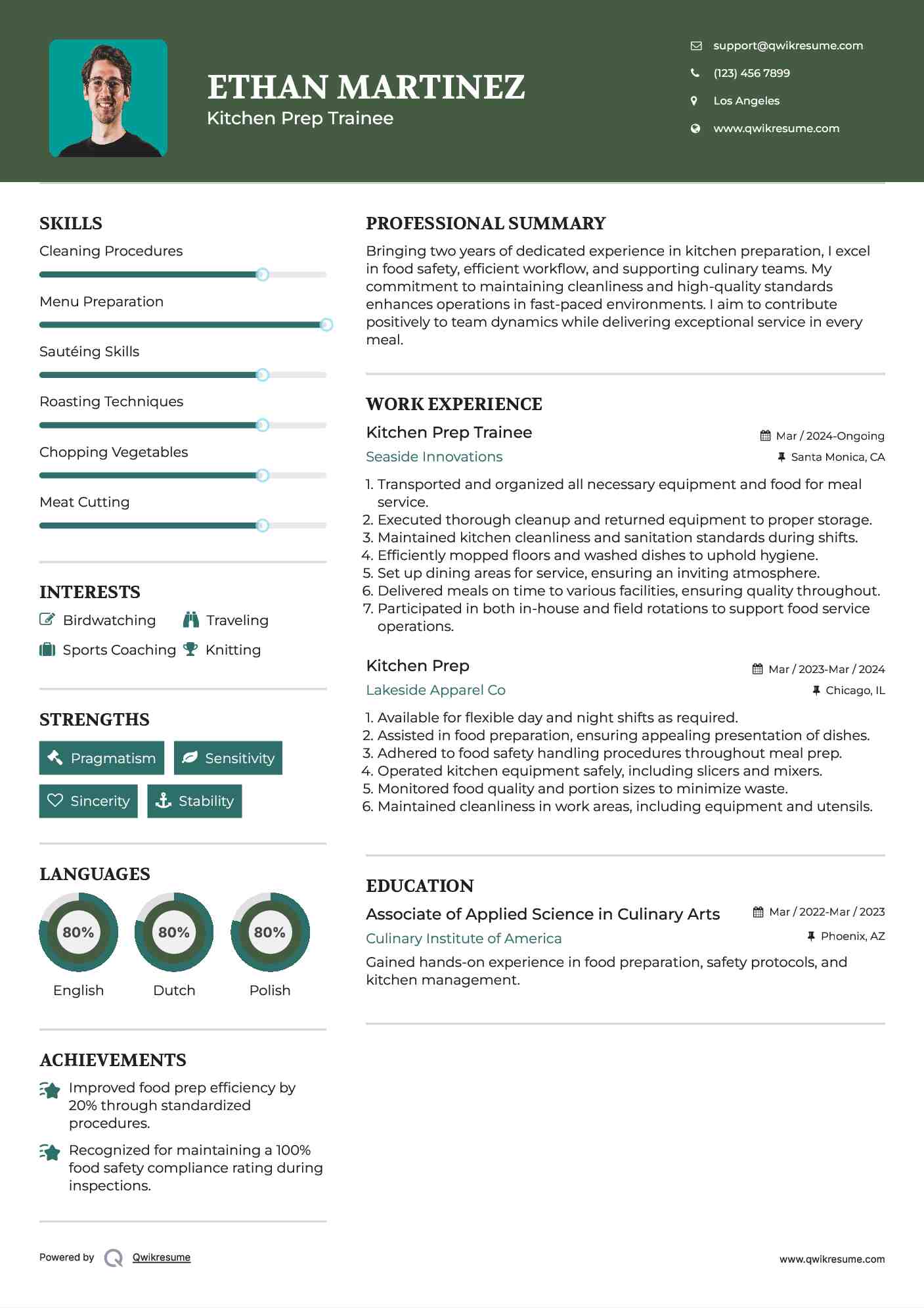 Kitchen Prep Trainee Resume Template