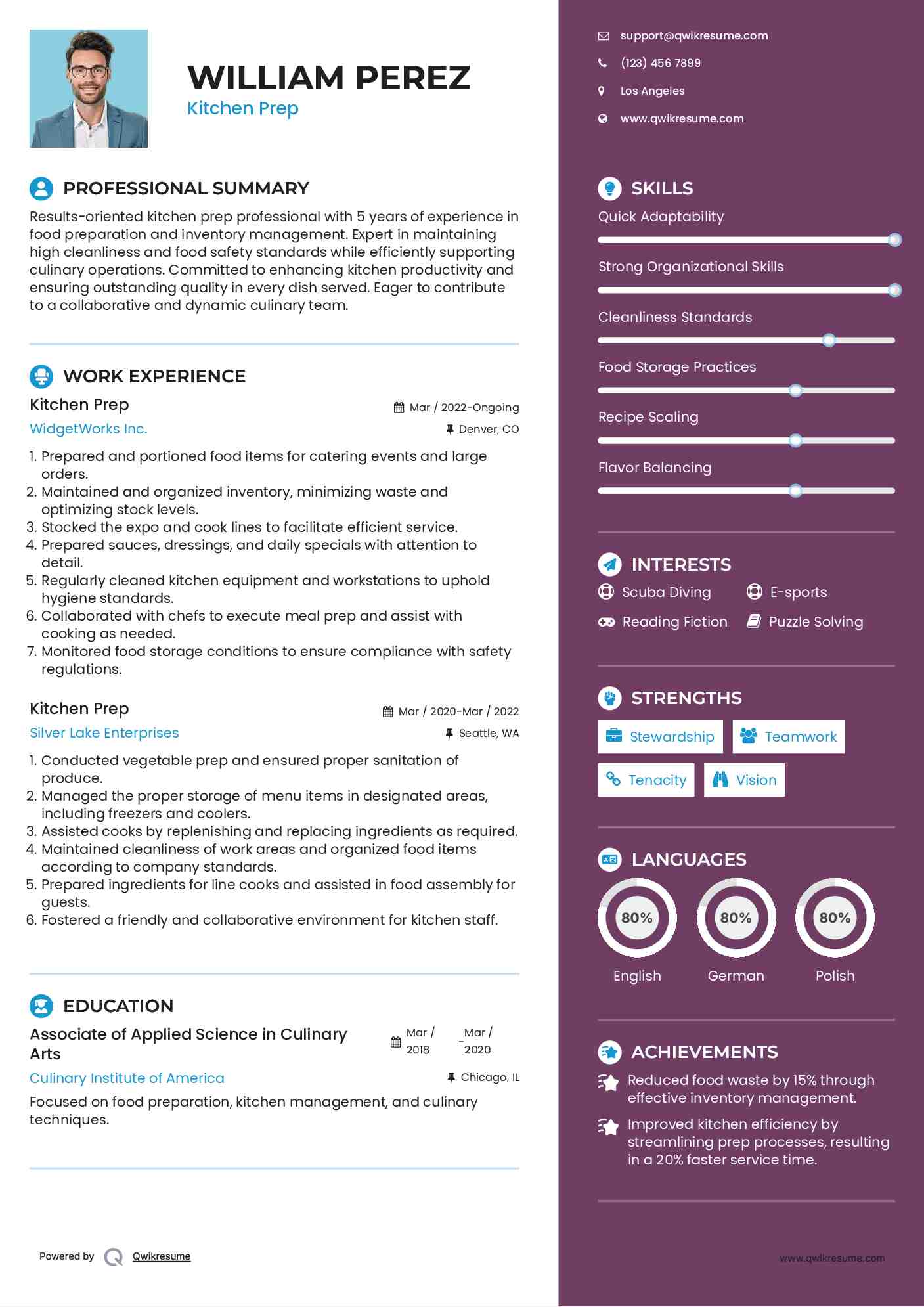 Kitchen Prep Resume Example