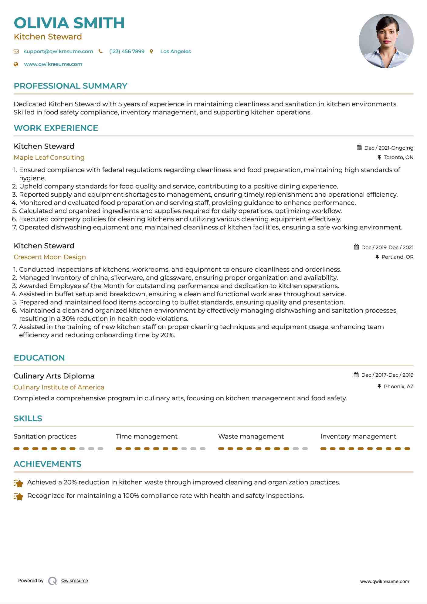 Kitchen Steward Resume Model