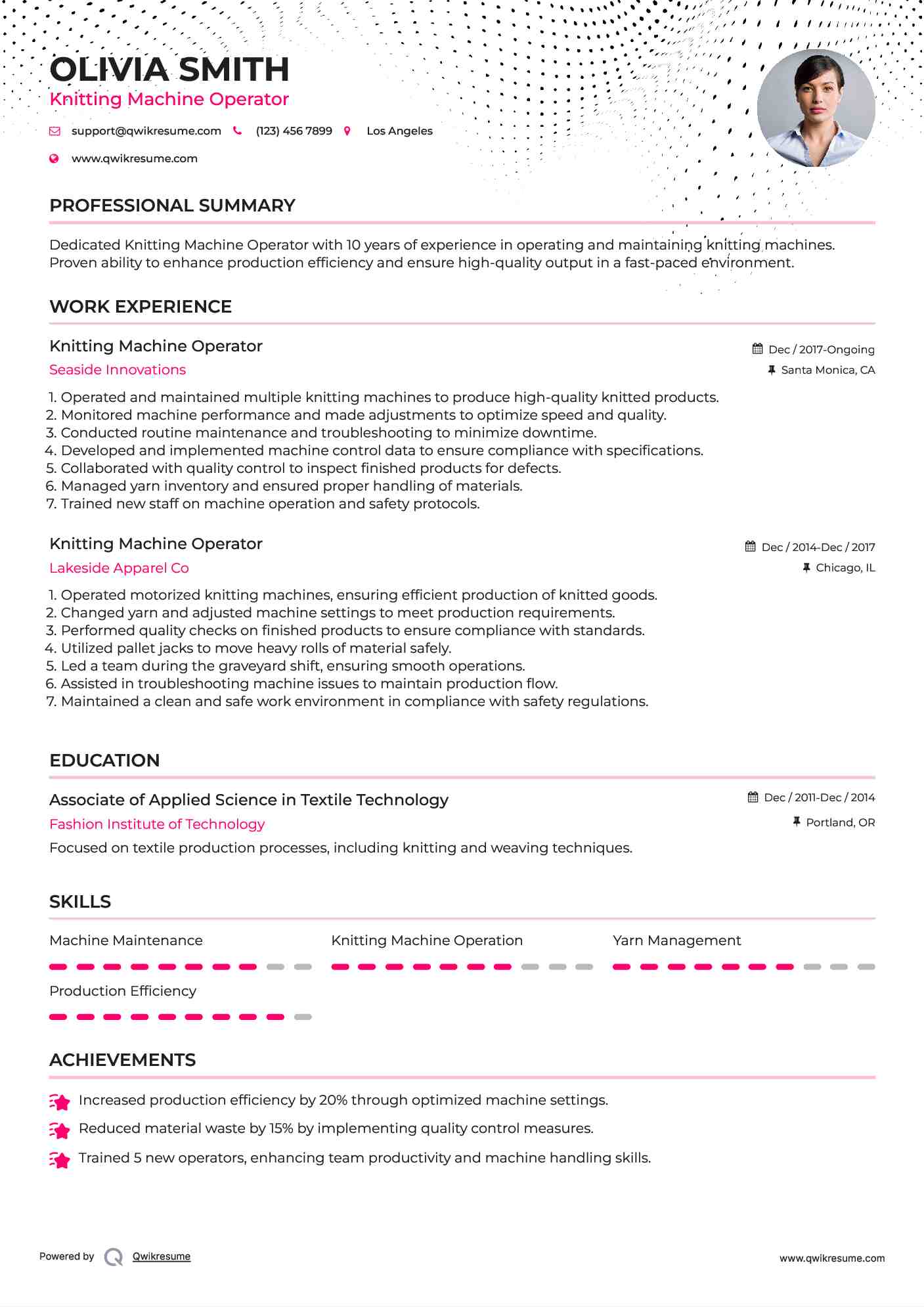 Knitting Machine Operator Resume Format