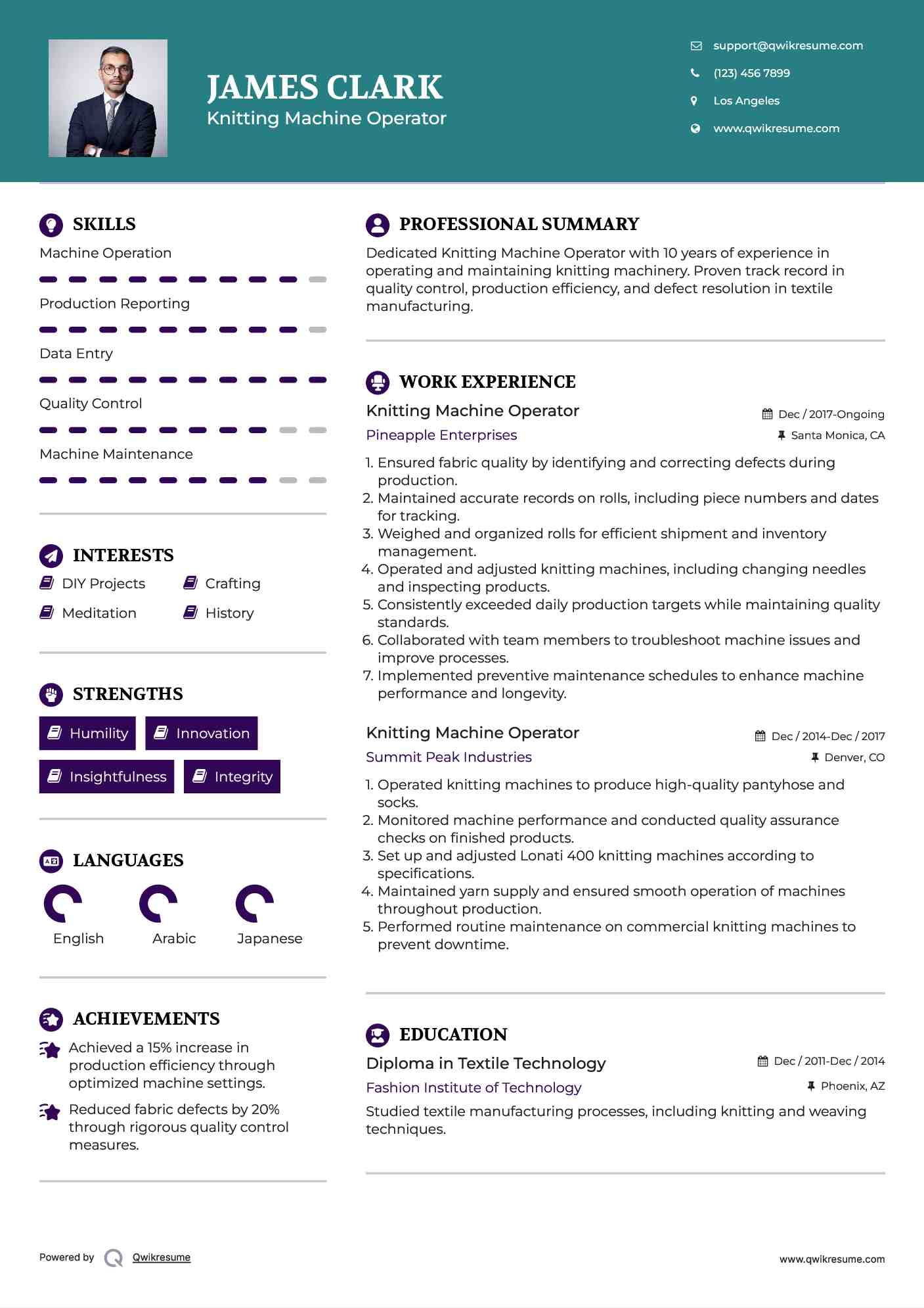 Knitting Machine Operator Resume Format