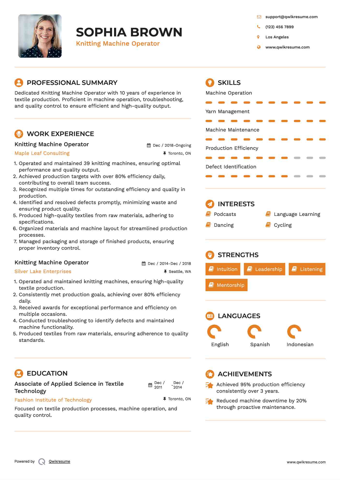 Knitting Machine Operator Resume Samples QwikResume