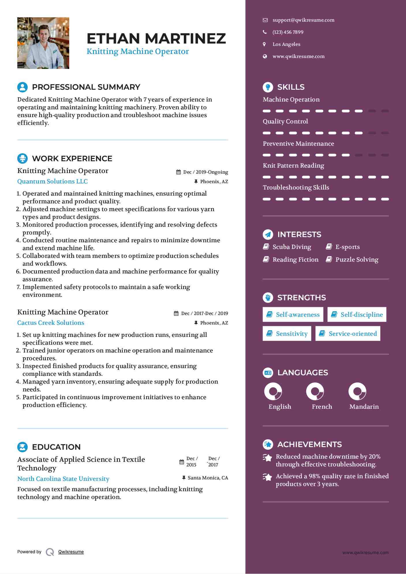 Knitting Machine Operator Resume Model