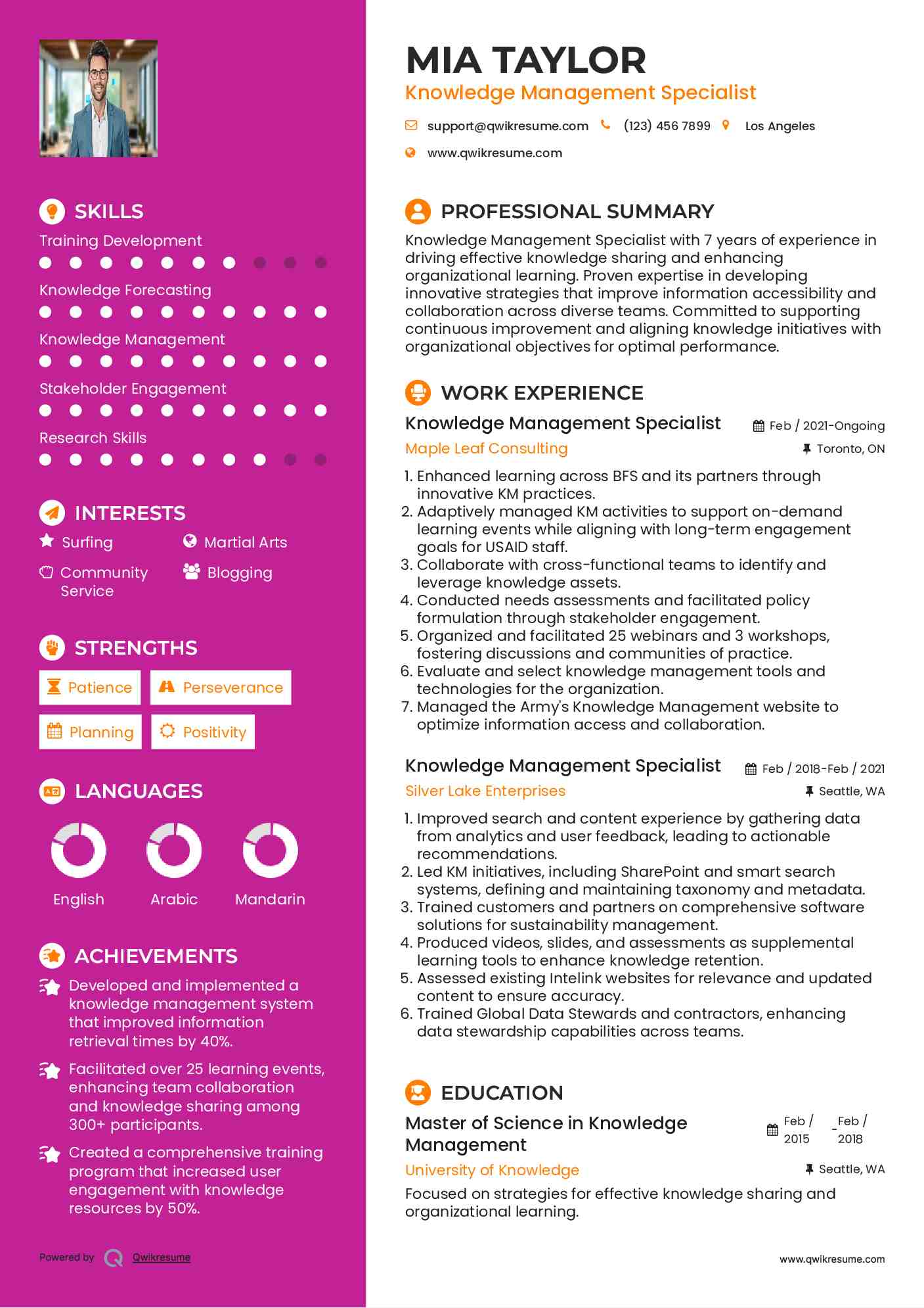 Knowledge Management Specialist Resume Template