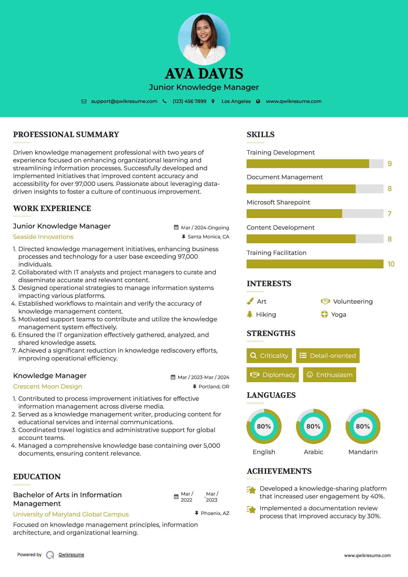 Junior Knowledge Manager Resume Model