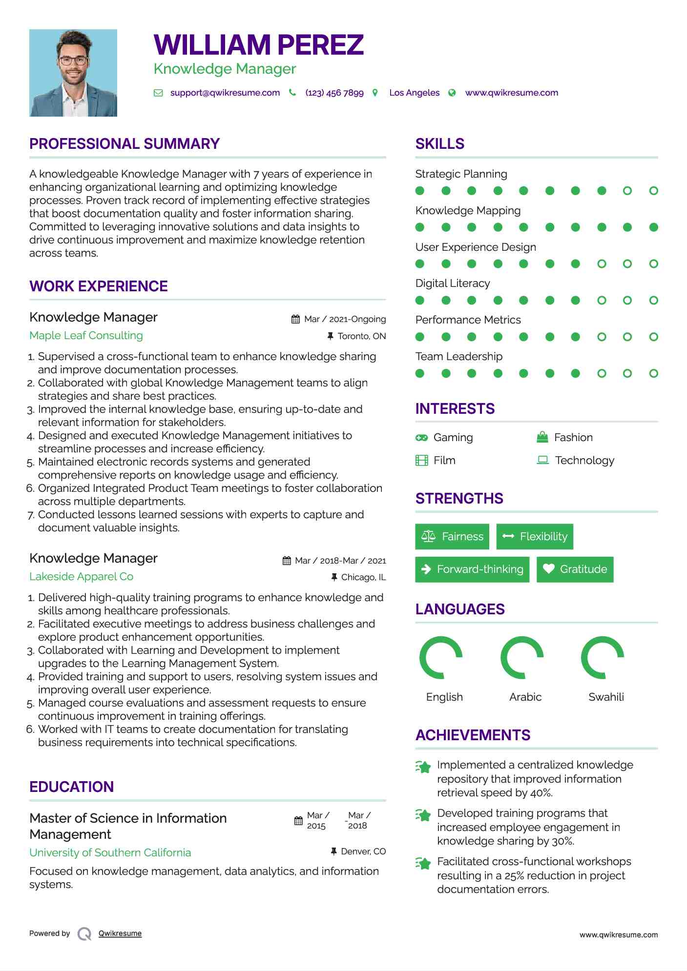 Knowledge Manager Resume Sample