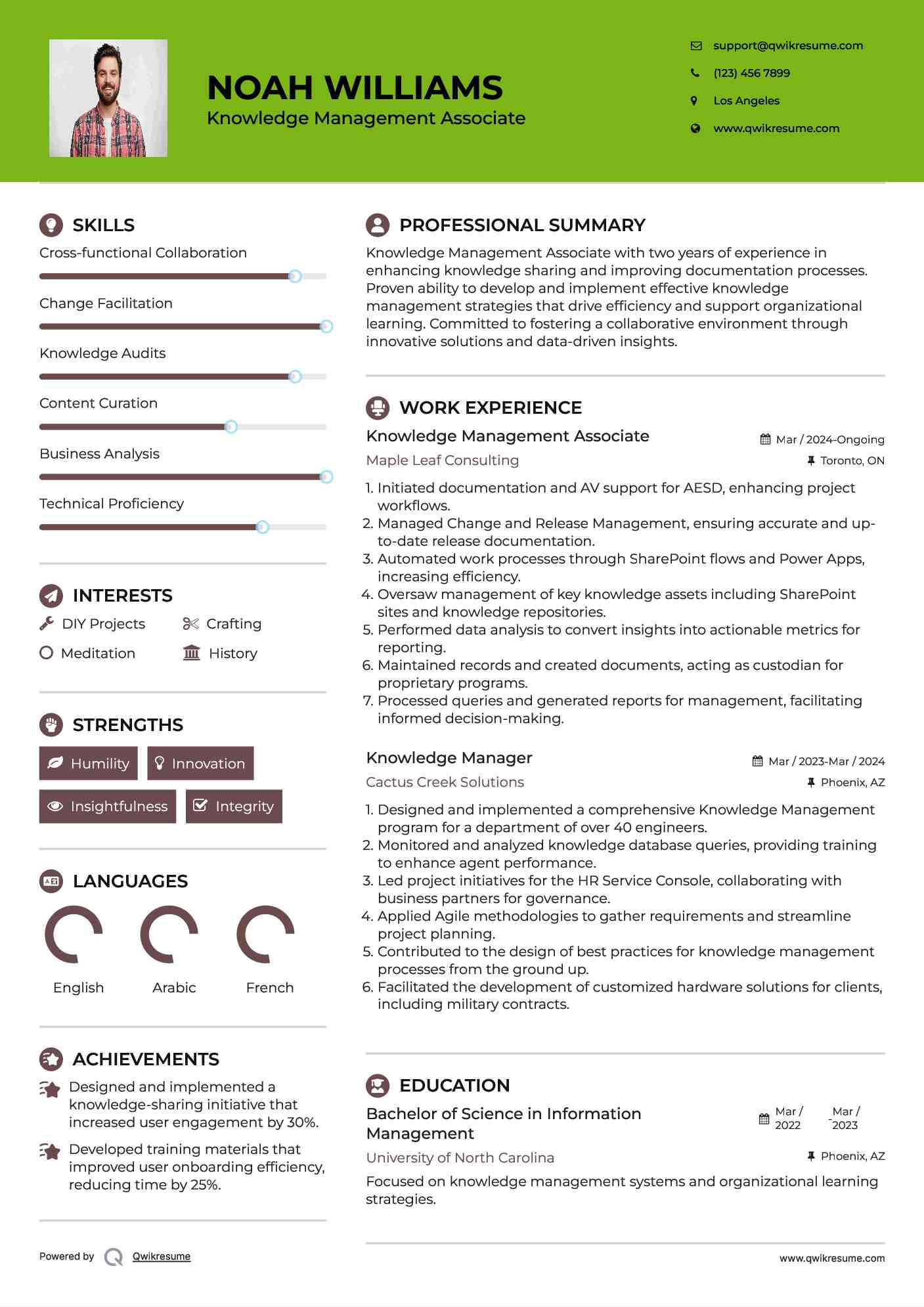 Knowledge Management Associate Resume Sample