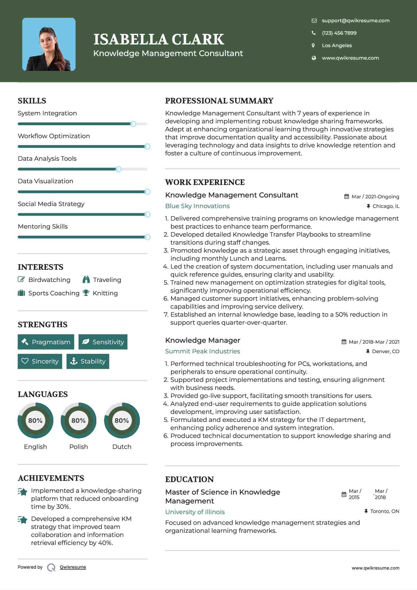Knowledge Management Consultant Resume Format