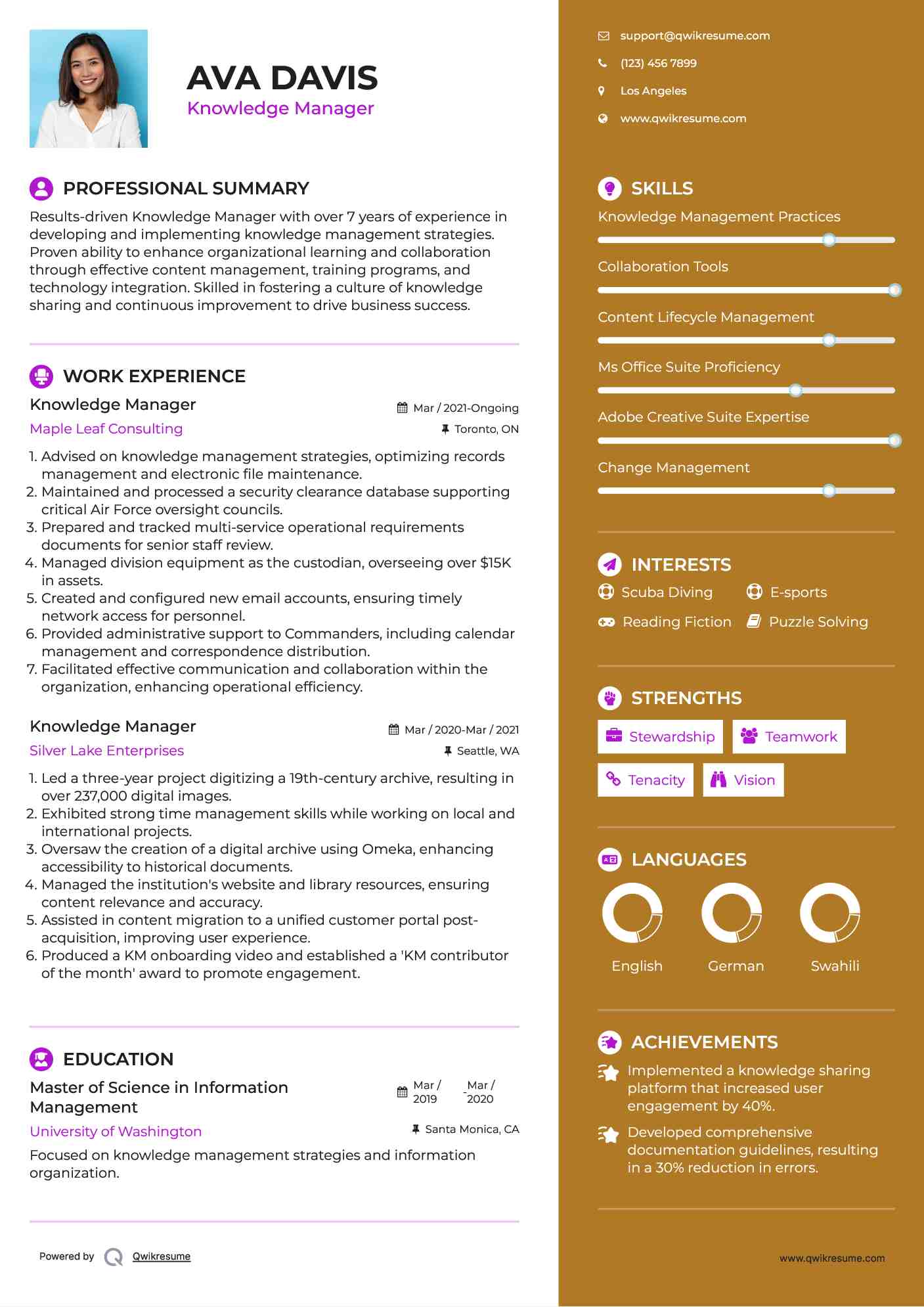 Knowledge Manager Resume Example