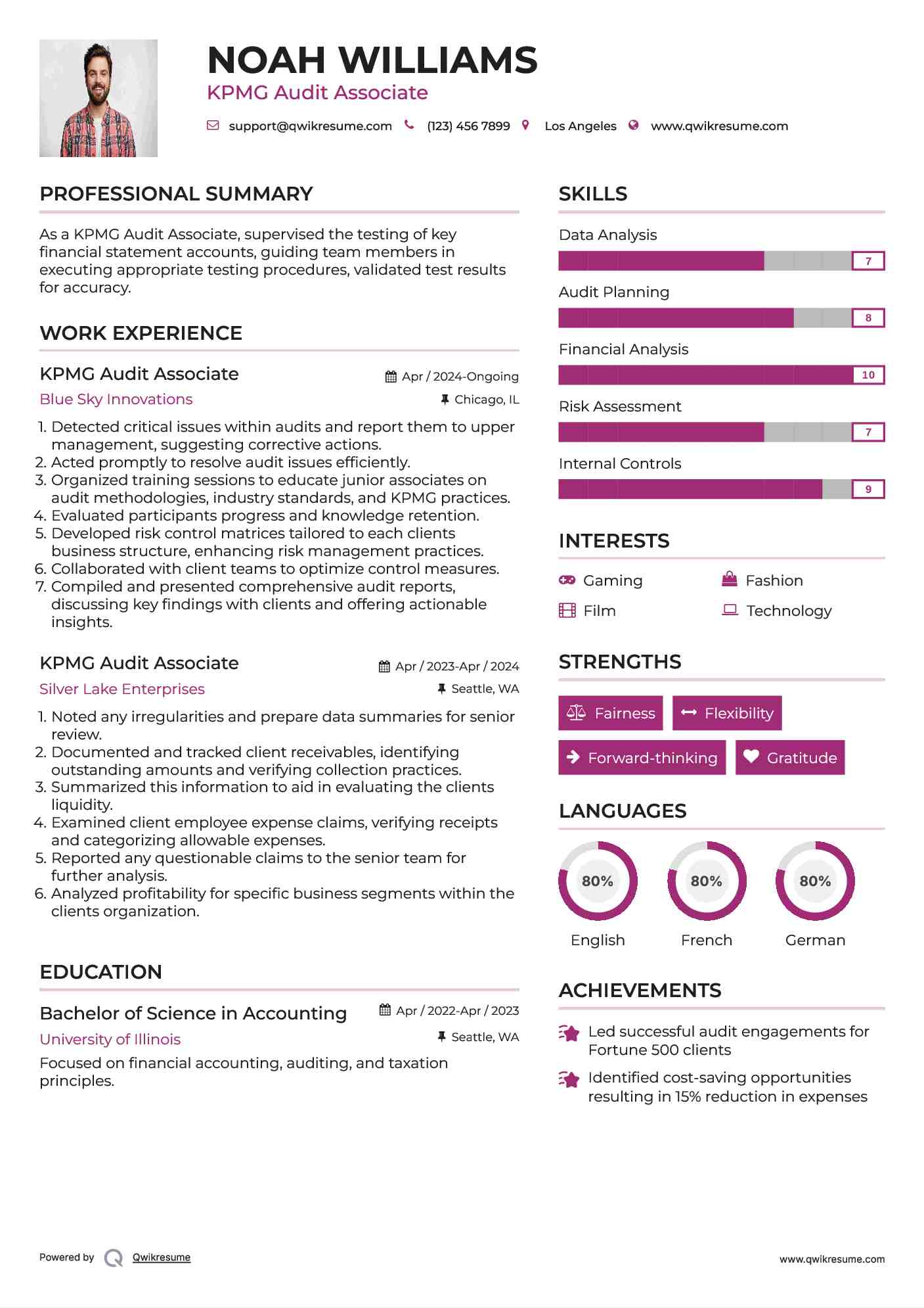 KPMG Audit Associate Resume Template