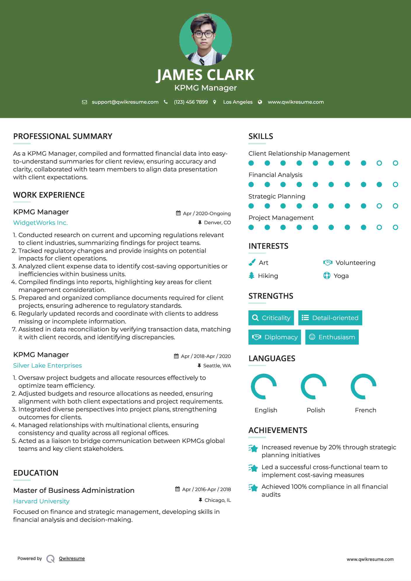 KPMG Manager Resume Sample