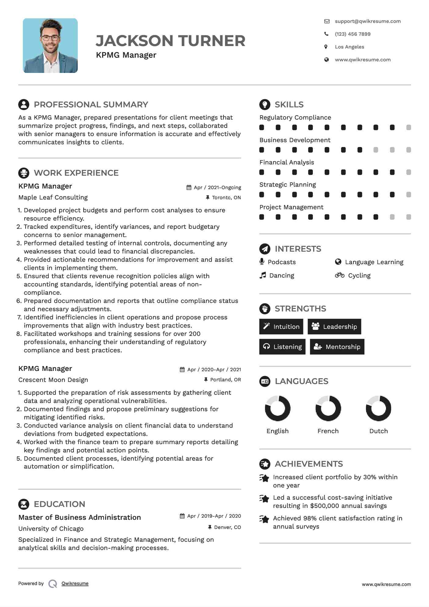 KPMG Manager Resume Format