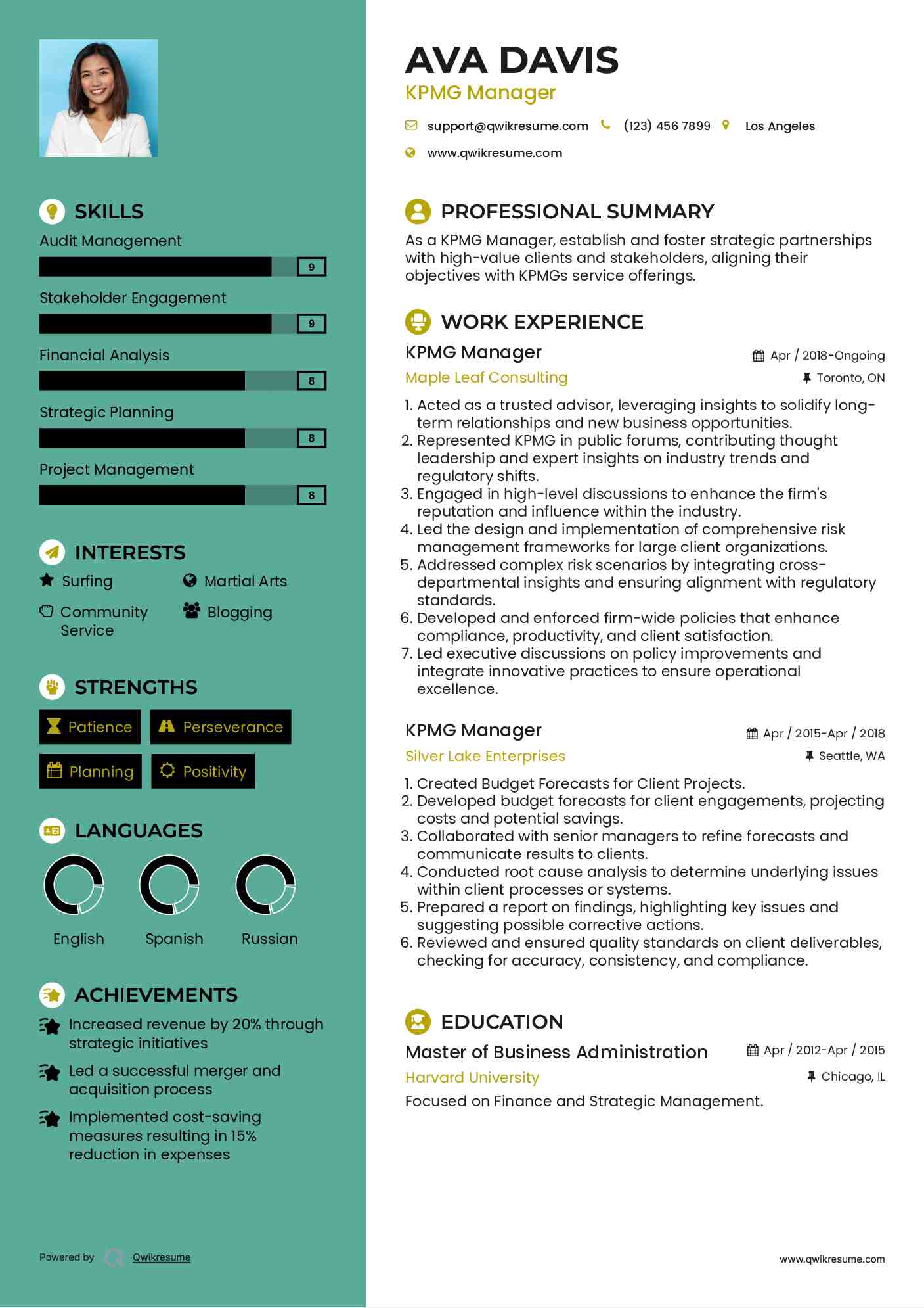 KPMG Manager Resume Sample