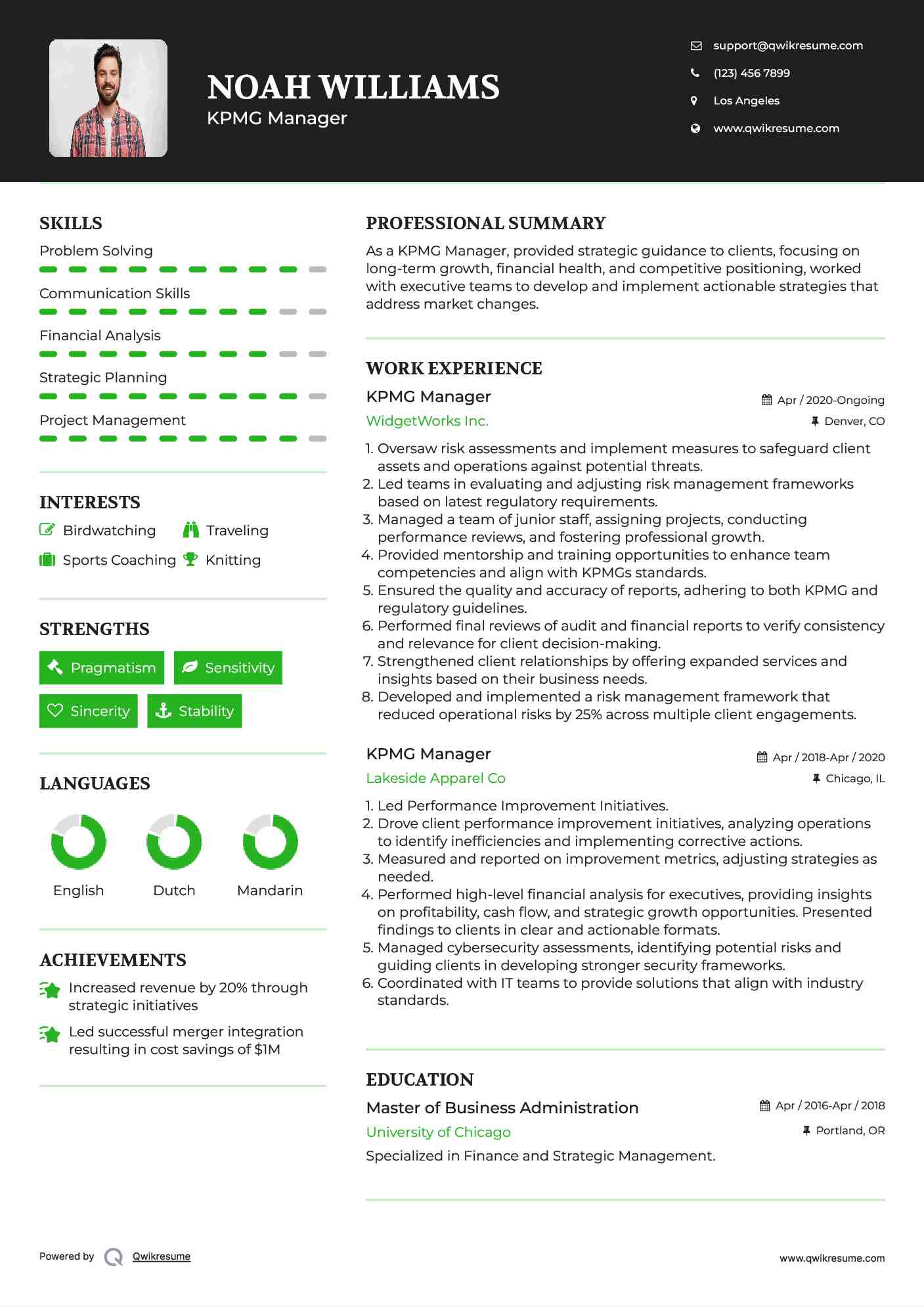 KPMG Manager Resume Example