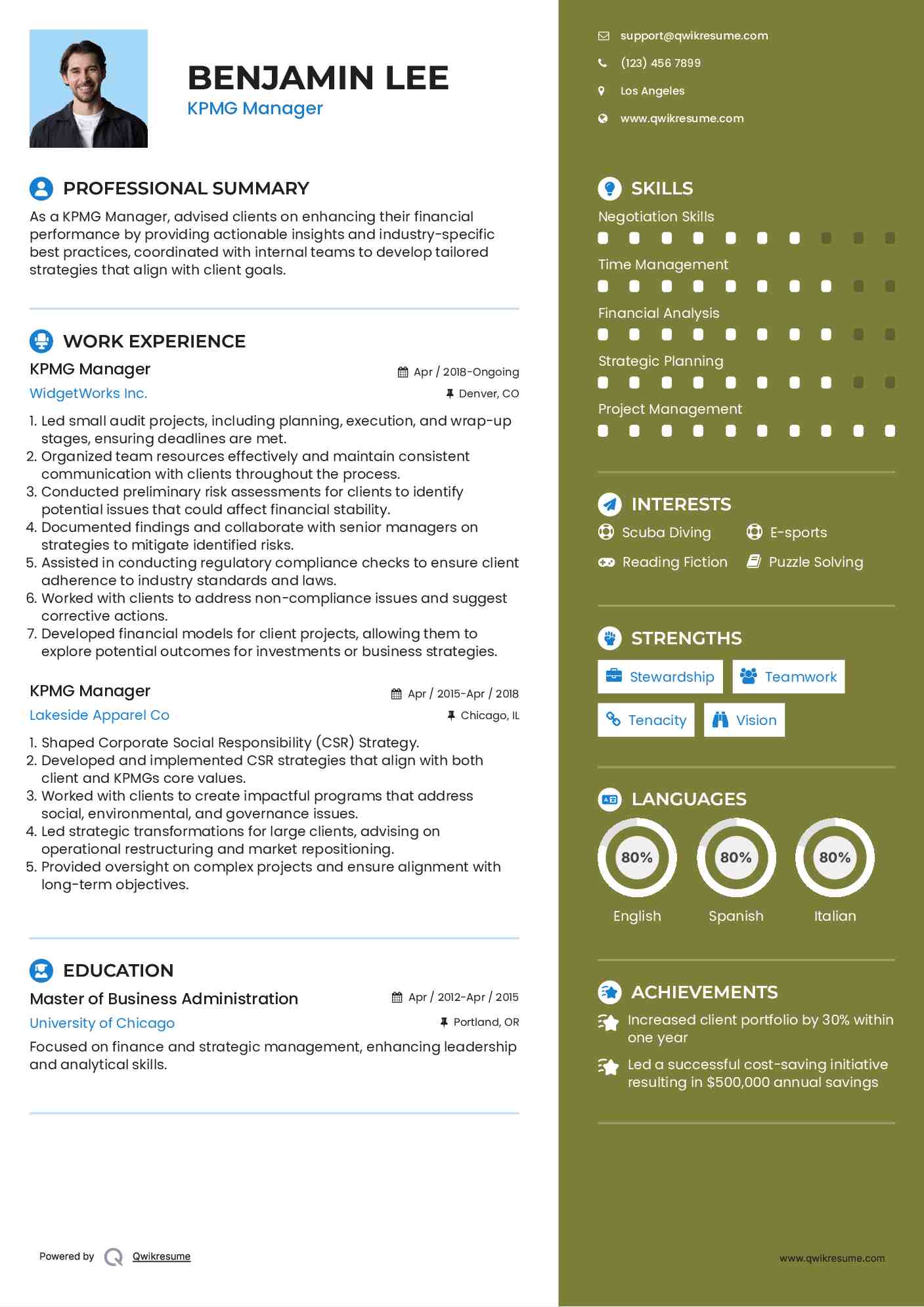 KPMG Manager Resume Template