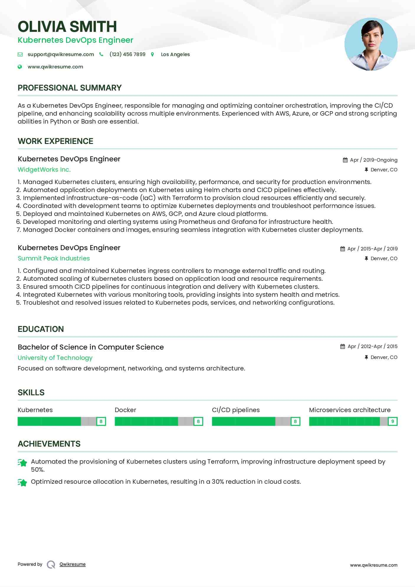 Kubernetes DevOps Engineer Resume Template
