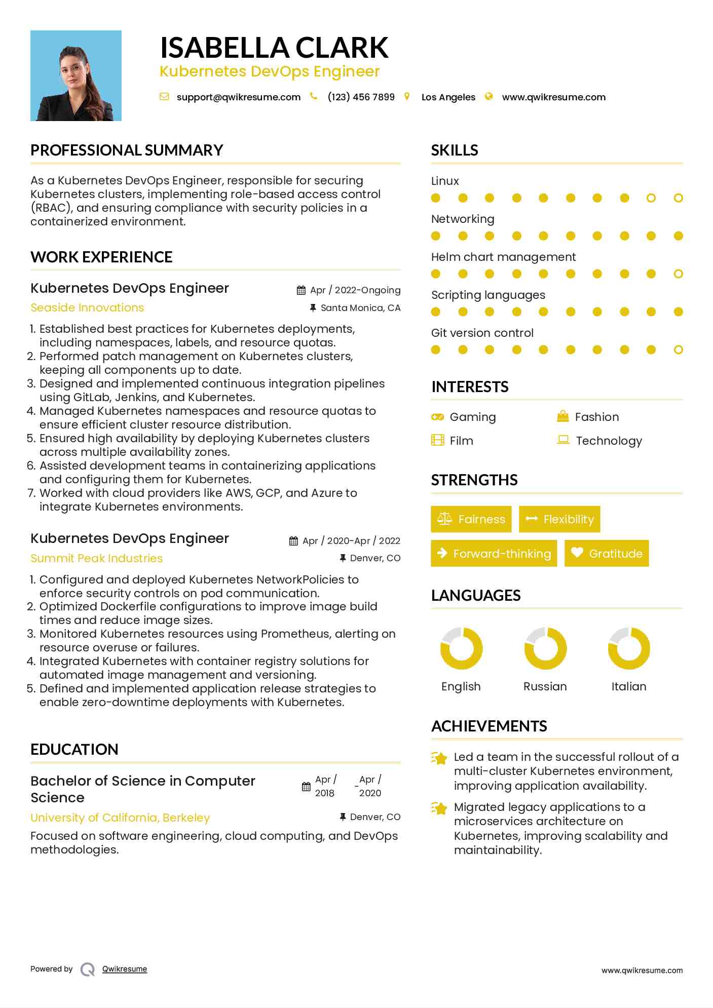 Kubernetes DevOps Engineer Resume Example