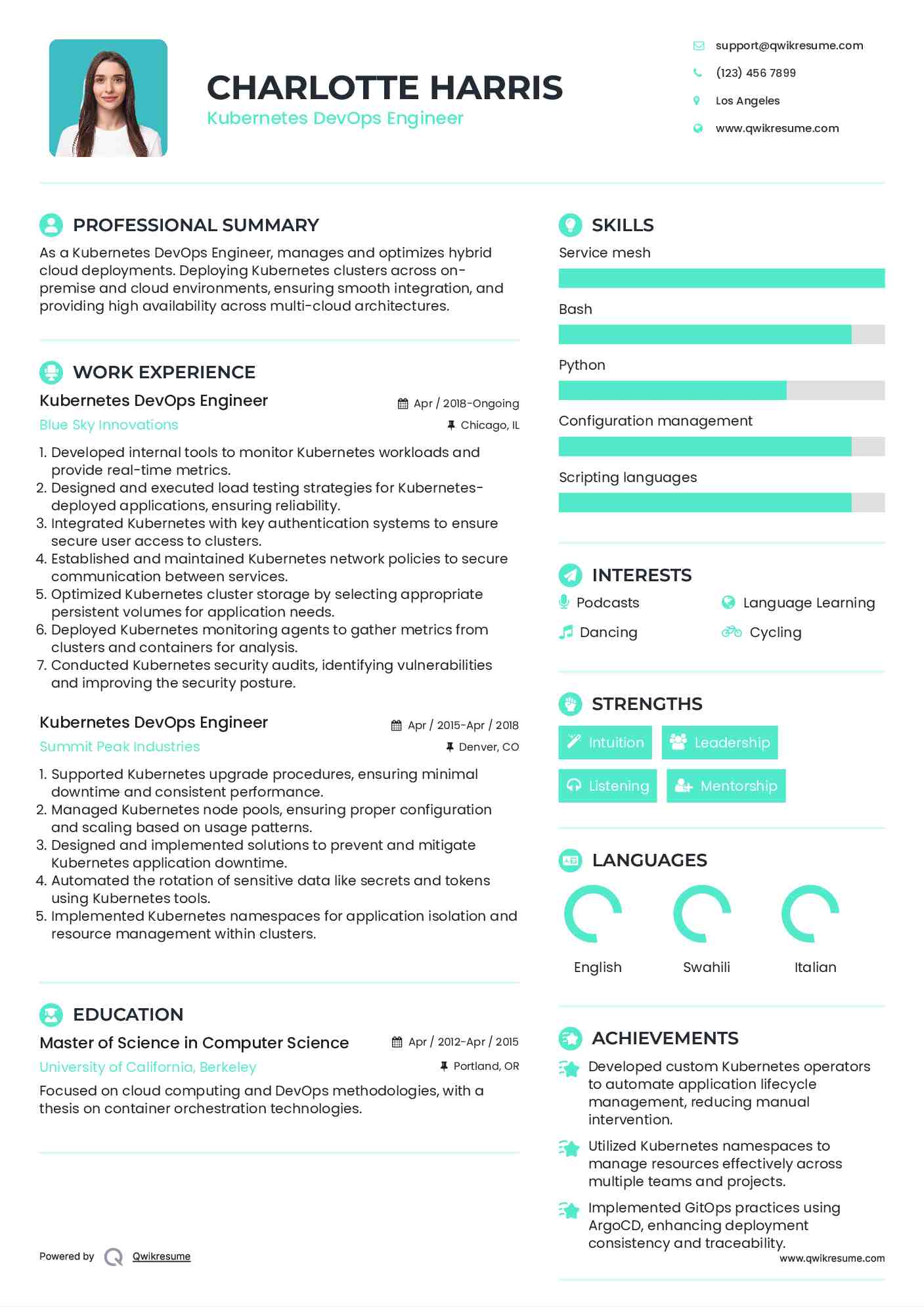 Kubernetes DevOps Engineer Resume Template
