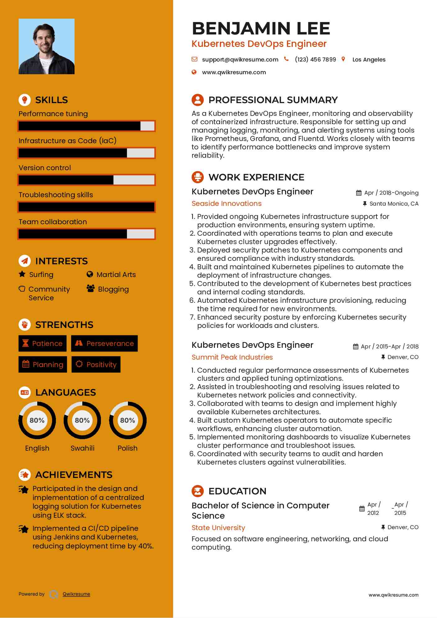 Kubernetes DevOps Engineer Resume Model