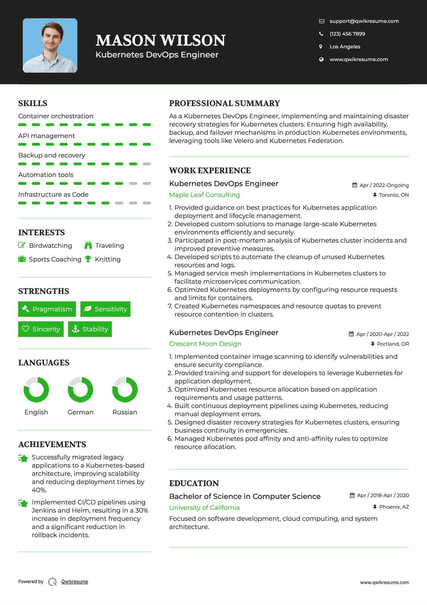 Kubernetes DevOps Engineer Resume Model